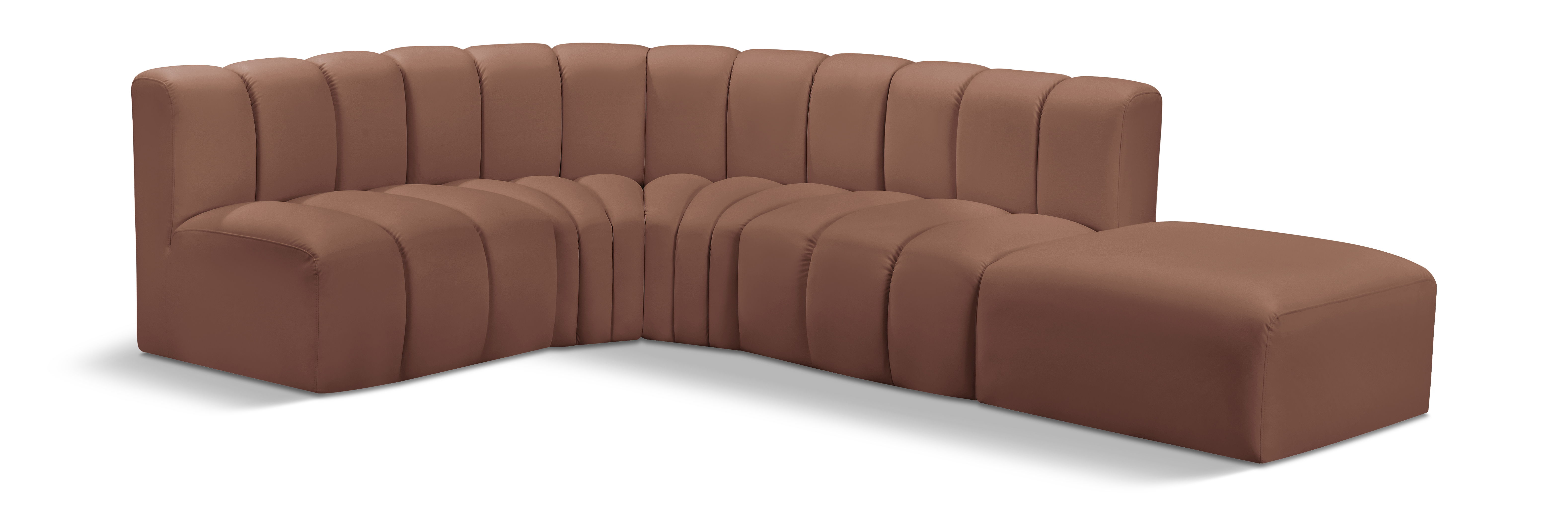 Arc - Faux Leather 5 Piece Corner Modular Sofa - Cognac