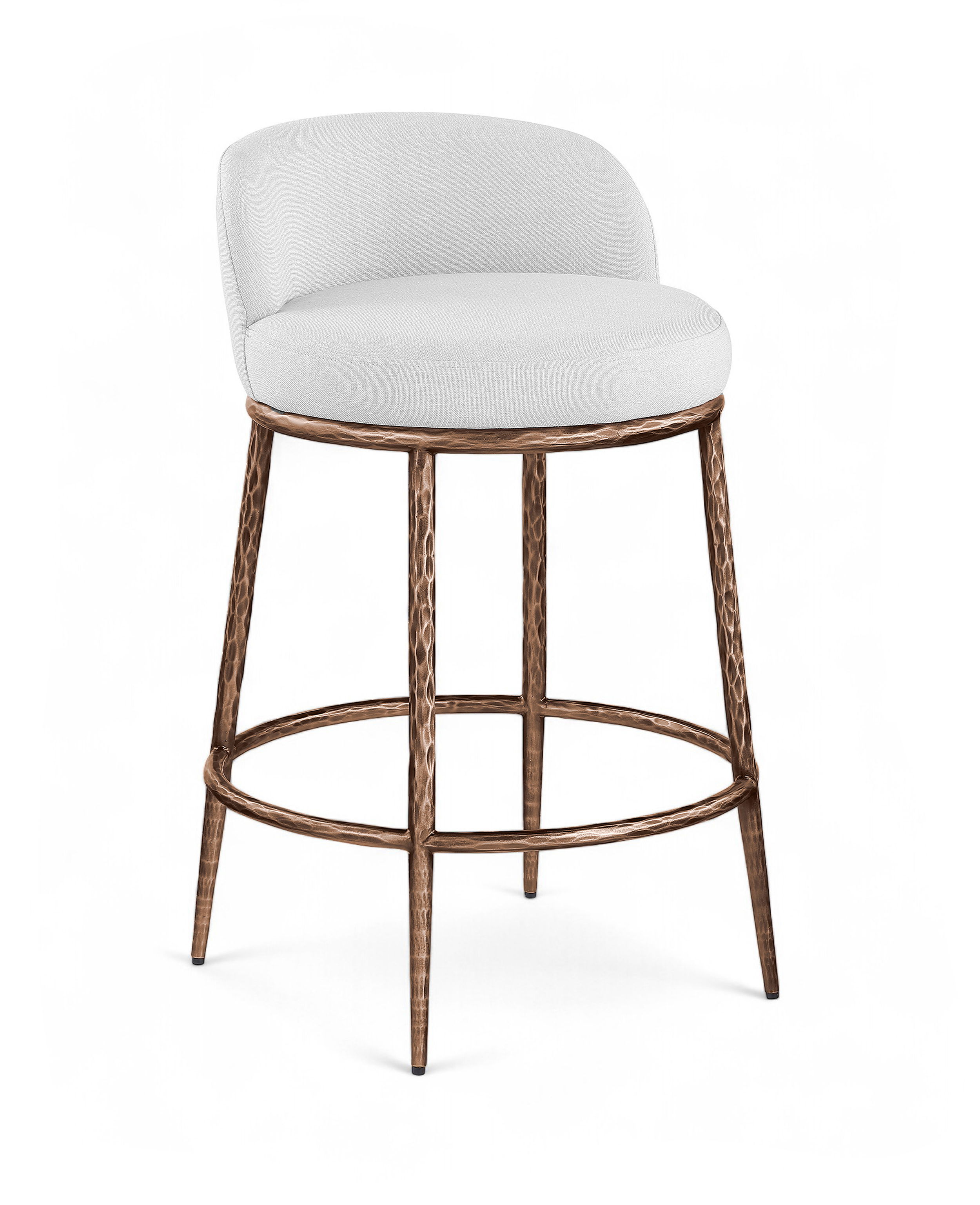 Ferro - Linen Textured Performance Fabric Upholstered Counter Stool - White / Brushed Bronze