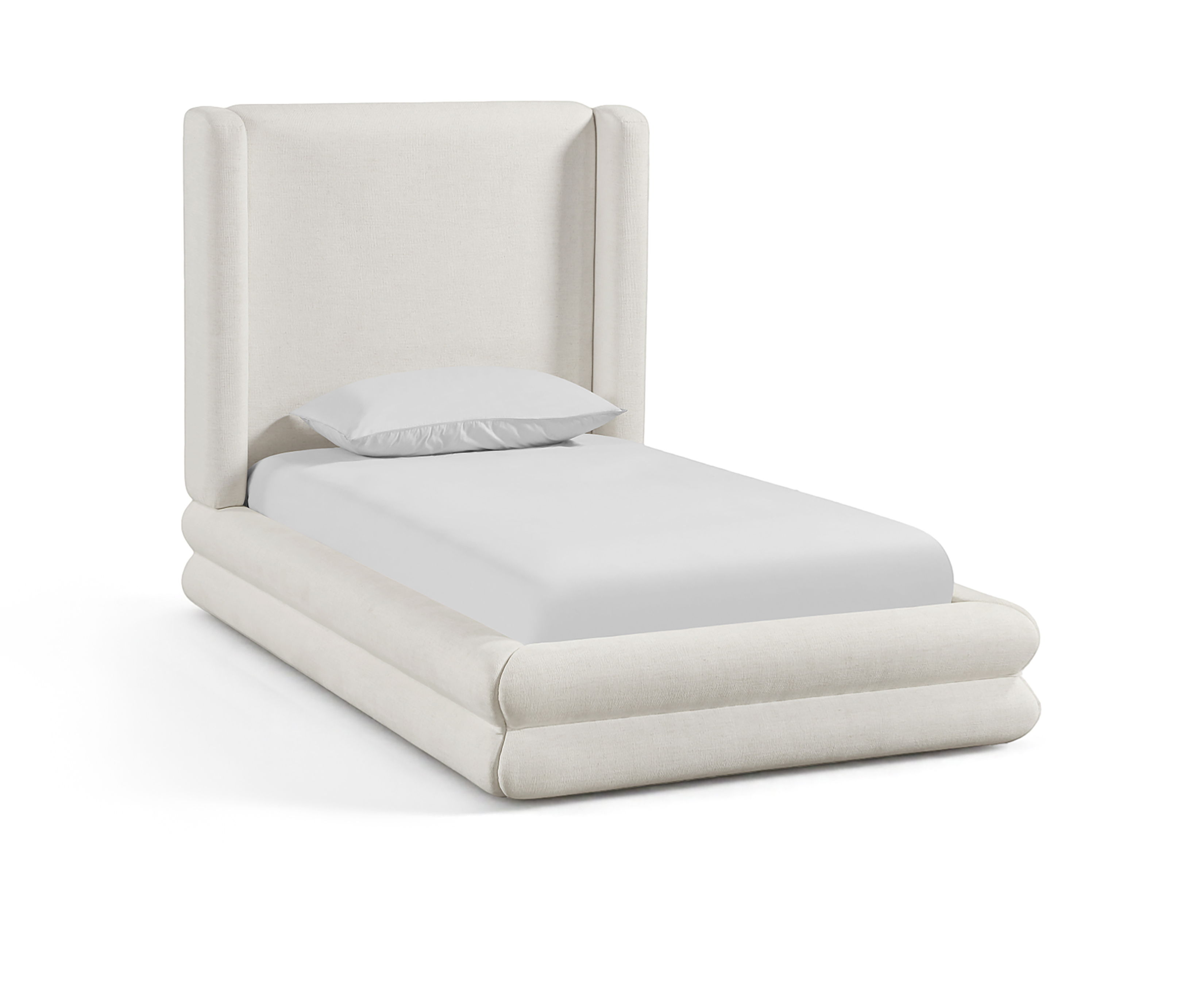 Chandra - Linen Textured Fabric Upholstered Twin Bed - Cream