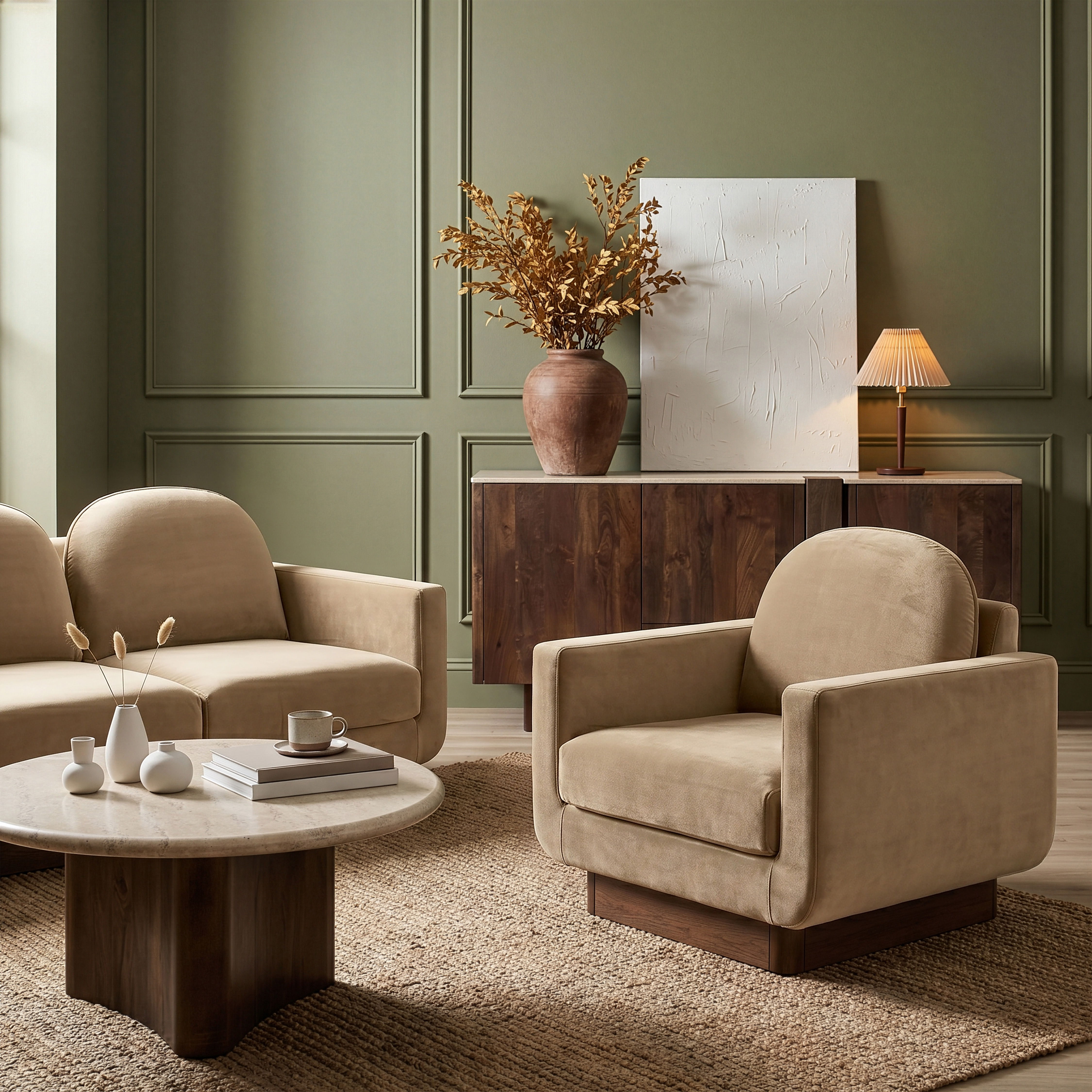 Diviento - Velvet Performance Fabric Upholstered Accent Chair - Beige