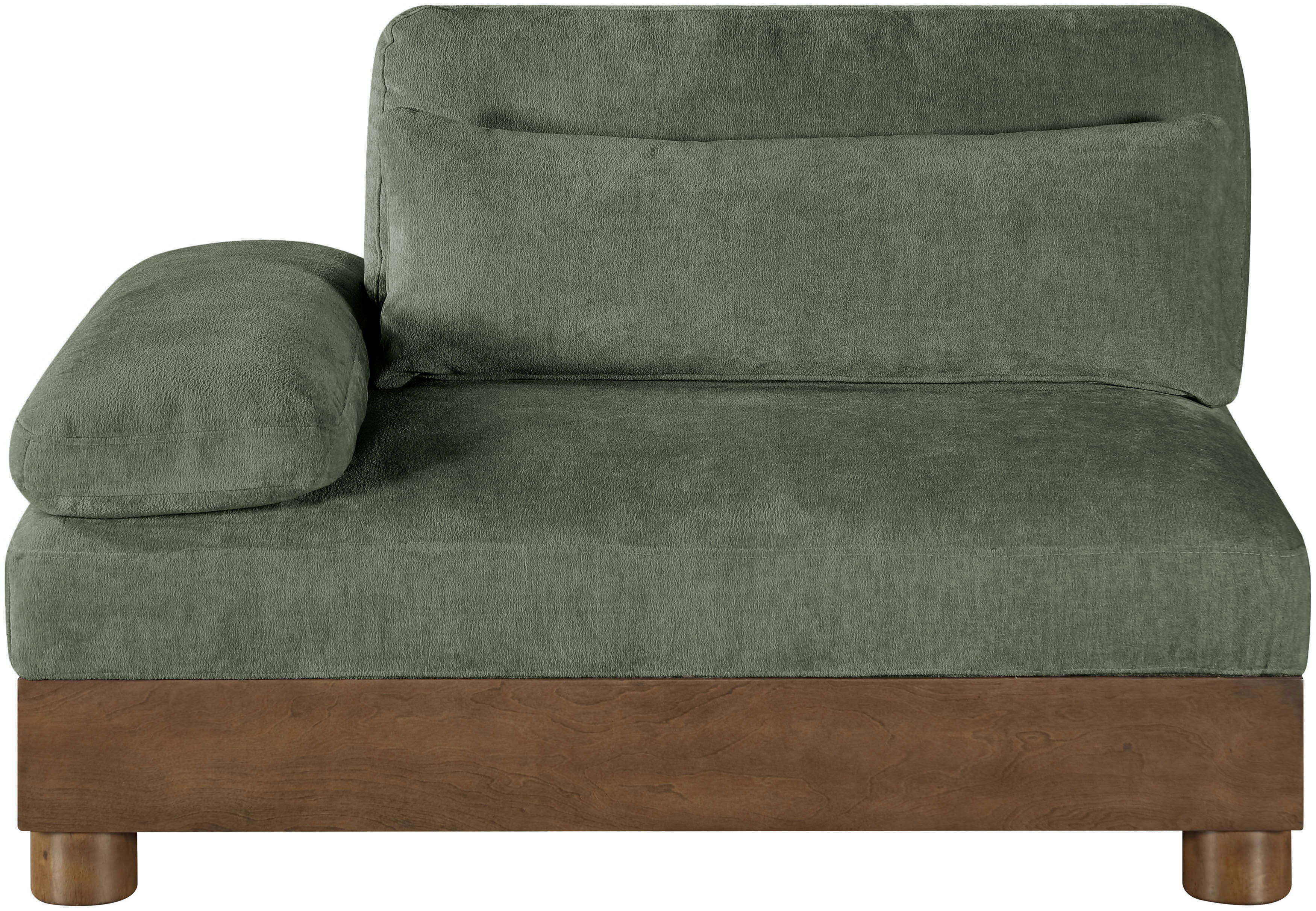 Turin - Chenille Fabric Upholstered Modular Left Arm Chair - Green / Brown Walnut
