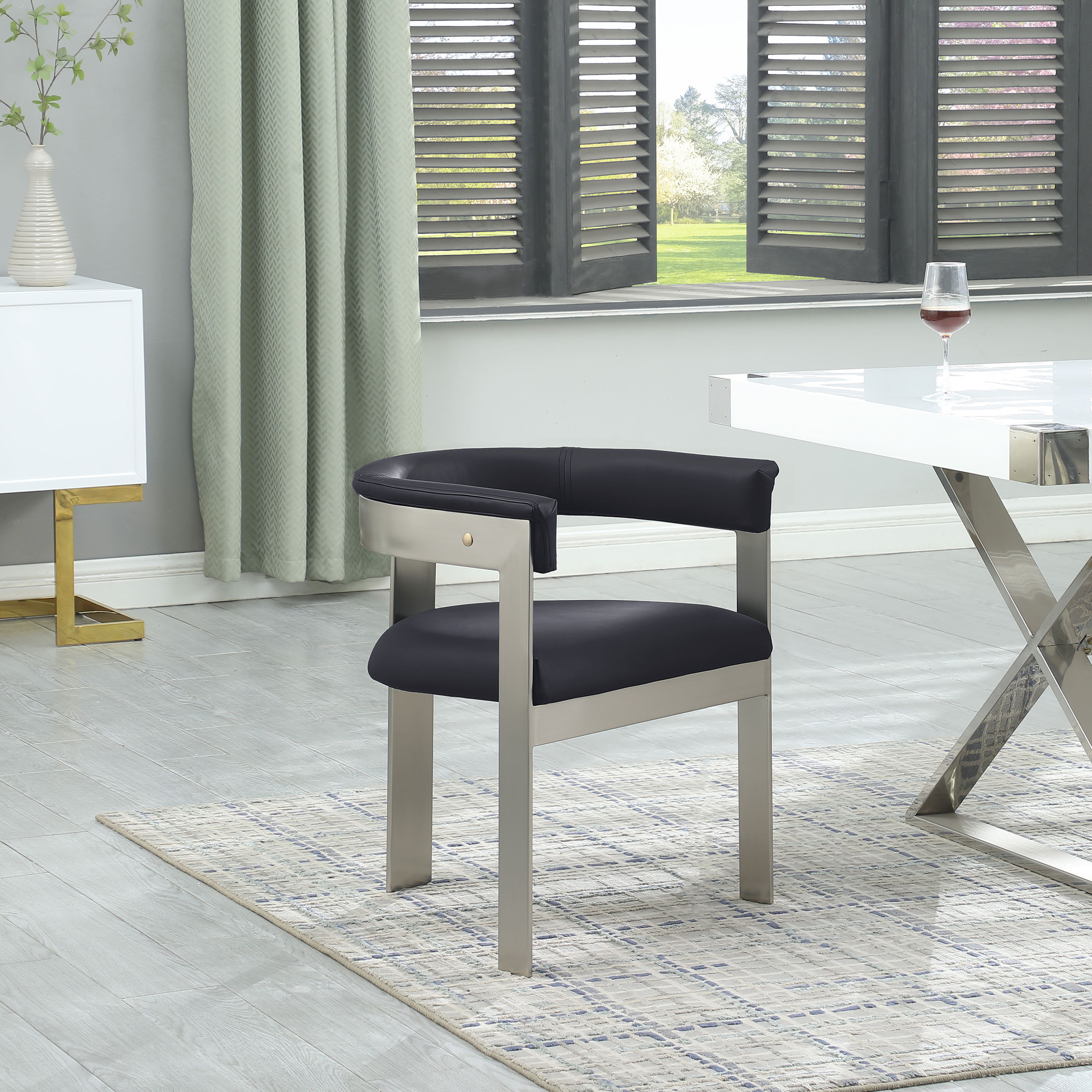Romeo - Faux Leather Dining Chair With Silver Base (Set of 2) - Black