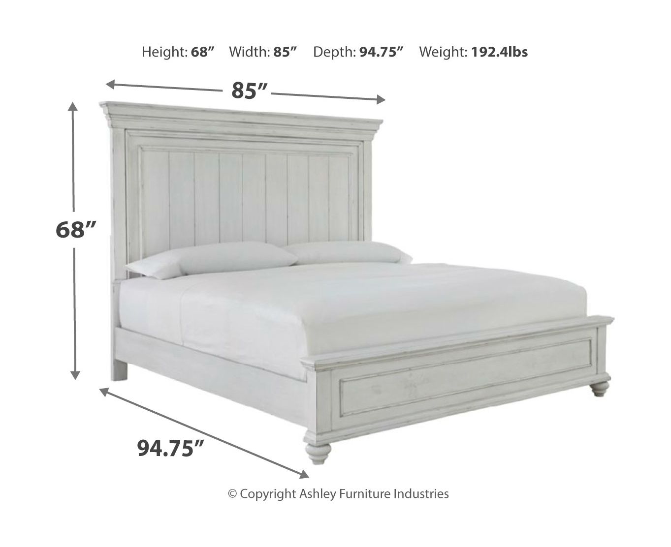 Ashley Furniture Kanwyn - 5 Pc. - Dresser, Mirror, California King Panel Bed - Whitewash - Image 3