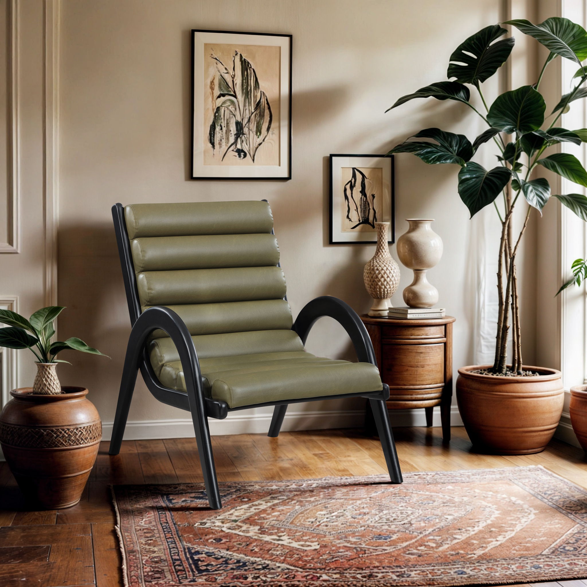 Randal - Vegan Leather Accent Chair - Olive