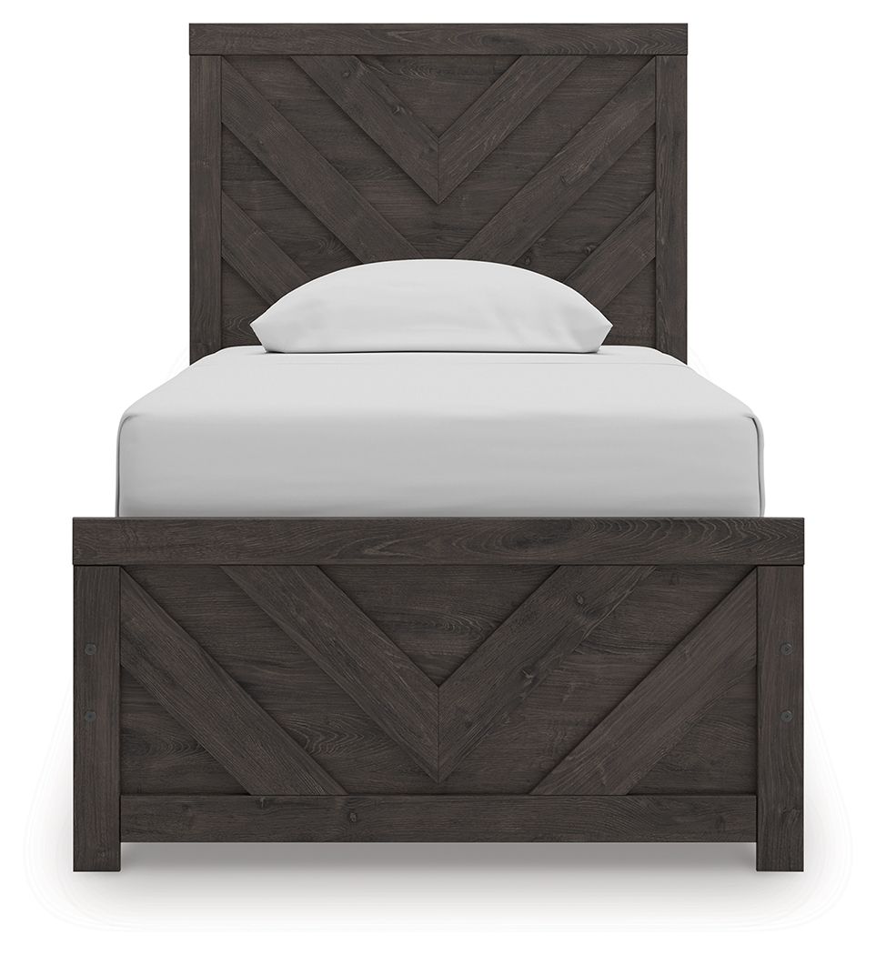 Ashley Furniture Prendonea - 6 Pc. - Dresser, Mirror, Twin Panel Bed, 2 Nightstands - Charcoal - Image 9