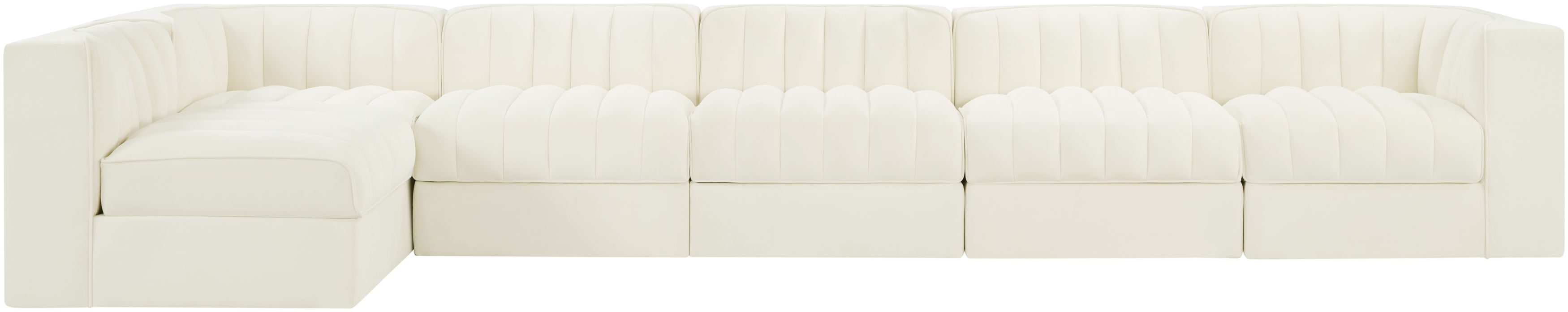 Rummi - Velvet Performance Fabric Upholstered 6 Piece Modular Sectional, L-Shaped (Right) - Cream
