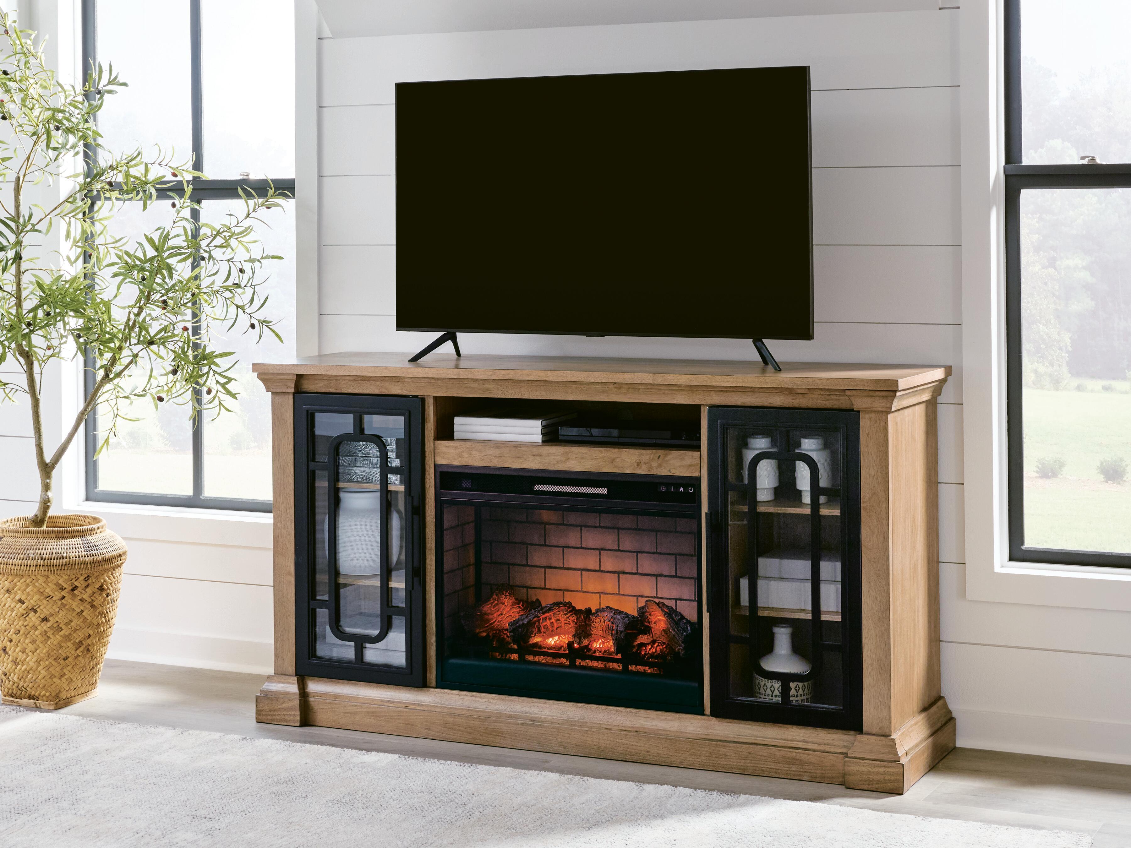 Ashley Furniture Wittenmyer - 72" TV Stand With Electric Fireplace - Natural / Black - Image 2