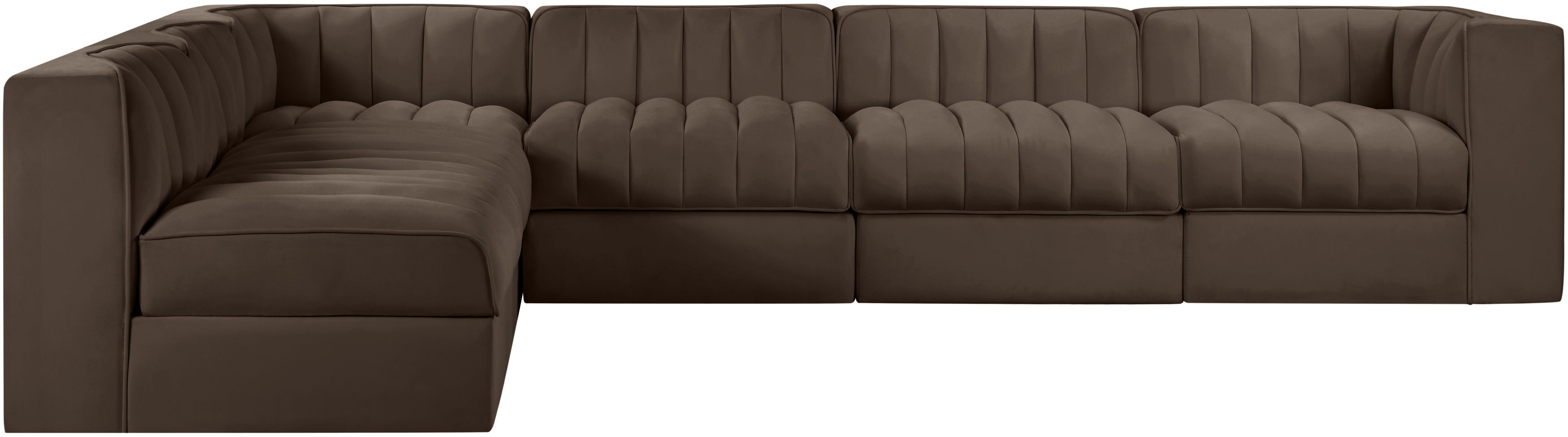 Rummi - Velvet Performance Fabric Upholstered 6 Piece Modular Sectional - Brown