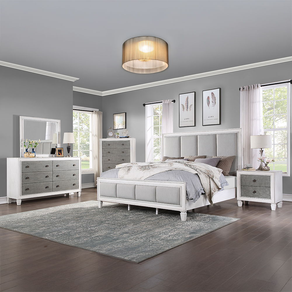 Katia - Nightstand - Rustic Gray & Weathered White, white, view 7