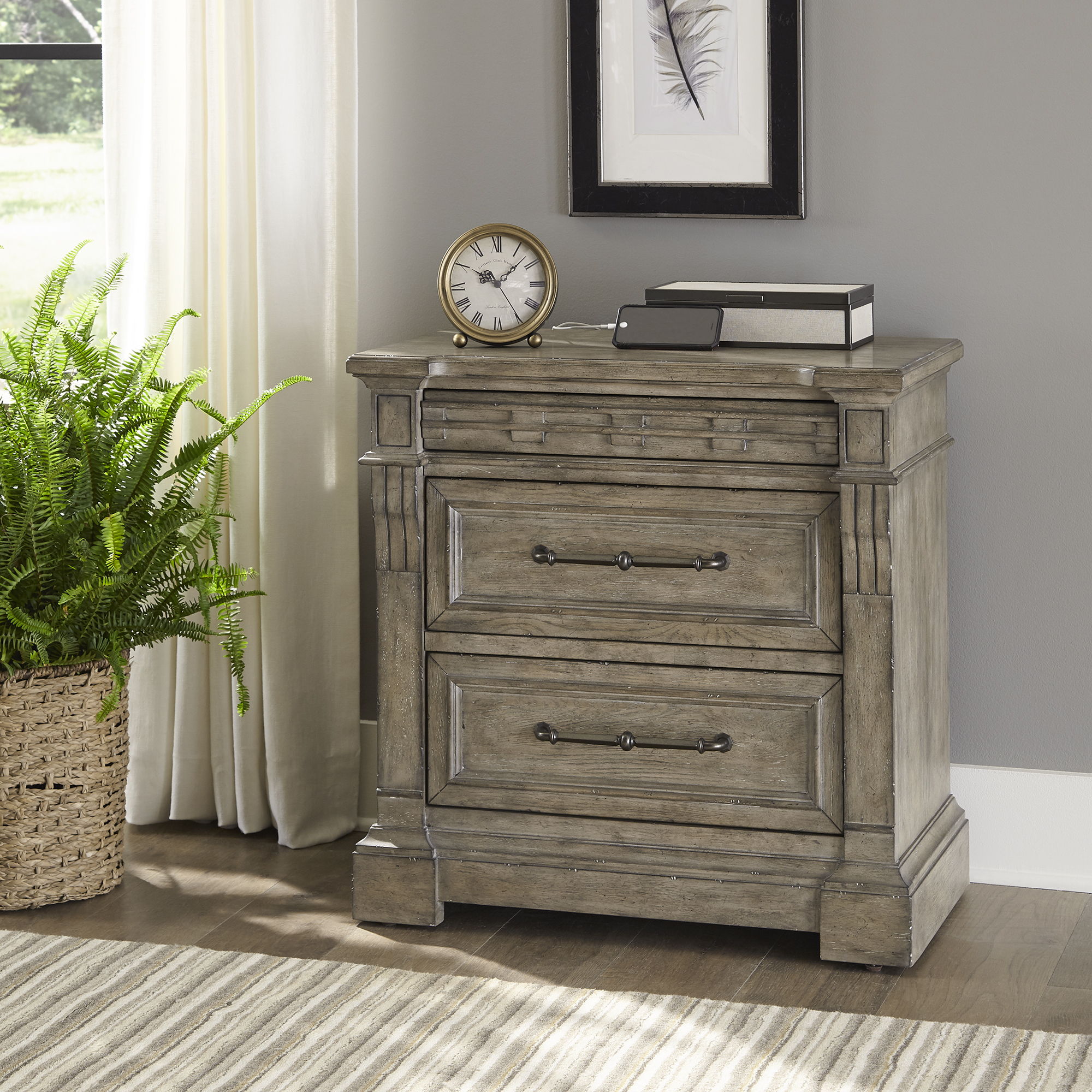 Liberty Furniture Town & Country - 3 Drawer Nightstand with Charging Station - Medium Brown