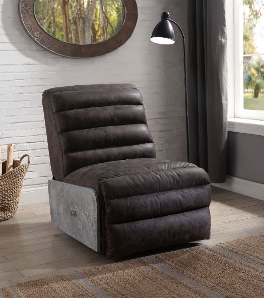 Okzuil - Power Motion Recliner - Two Tone Gray Top Grain Leather & Aluminum, dark brown, view 6