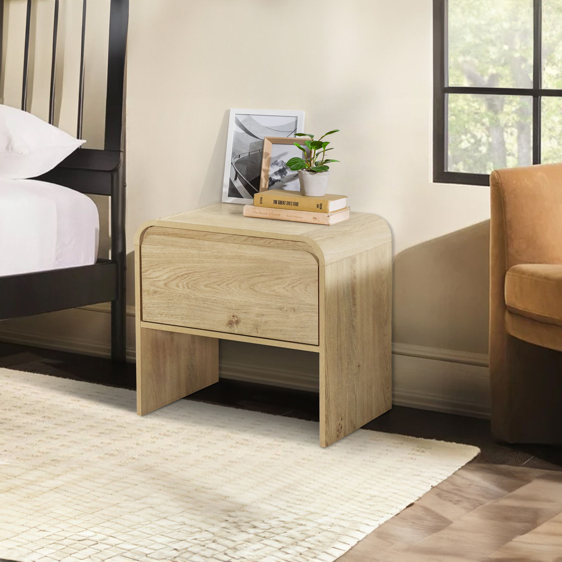 Mara - One Drawer End Table / Bedside Table - Natural, light brown