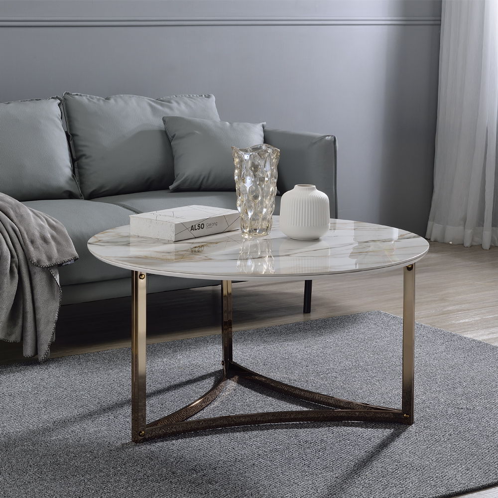 Zaidee - Round Coffee Table - Sintered Stone & Champagne, gold, view 8