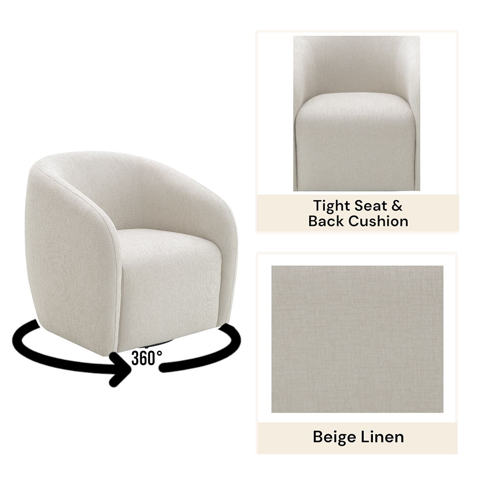 Etienne - Chair With Swivel - Beige Linen, beige, view 5