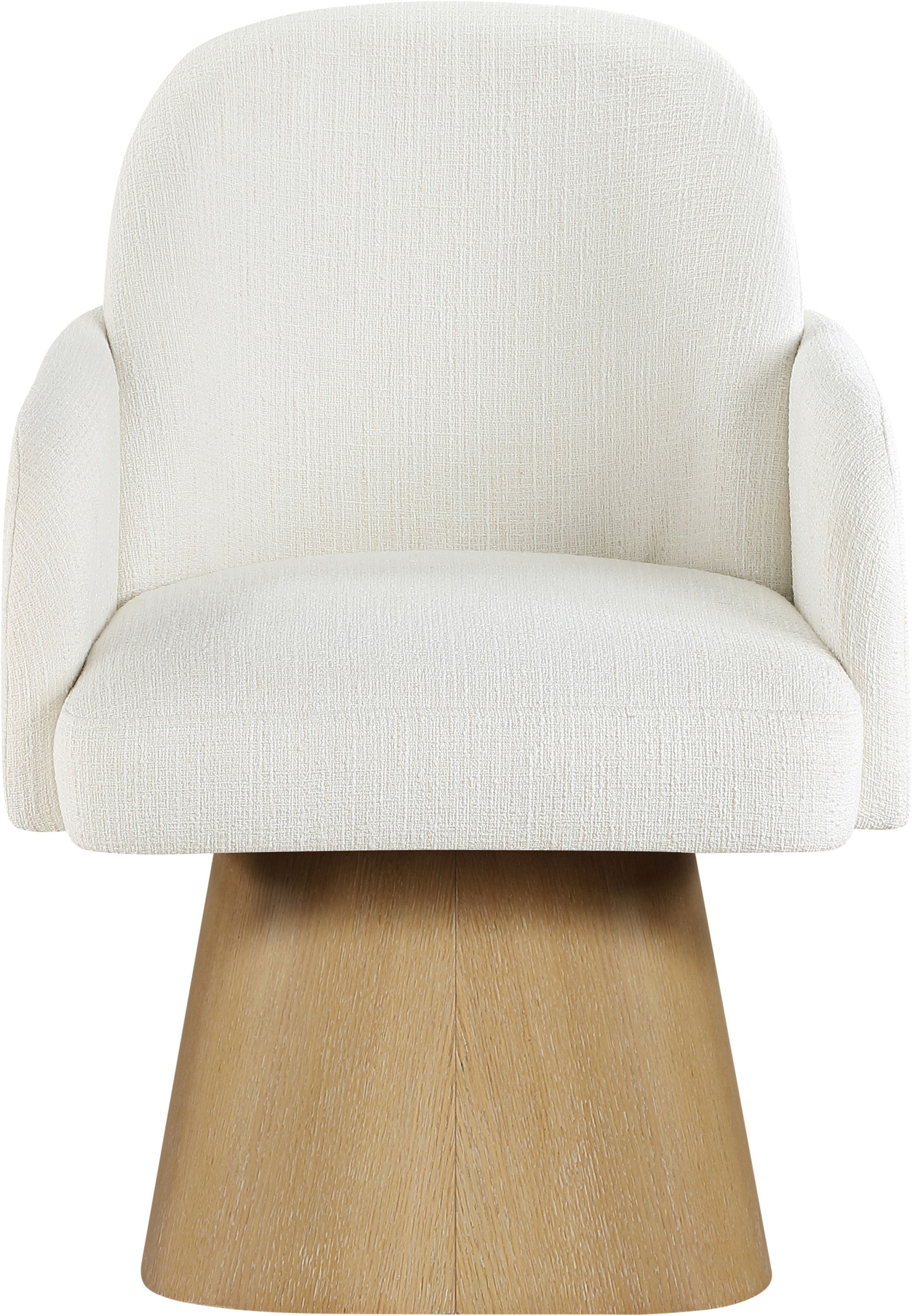 Marlowe - Linen Textured Fabric Upholstered Swivel Dining Arm Chair - Cream / Stained Natural