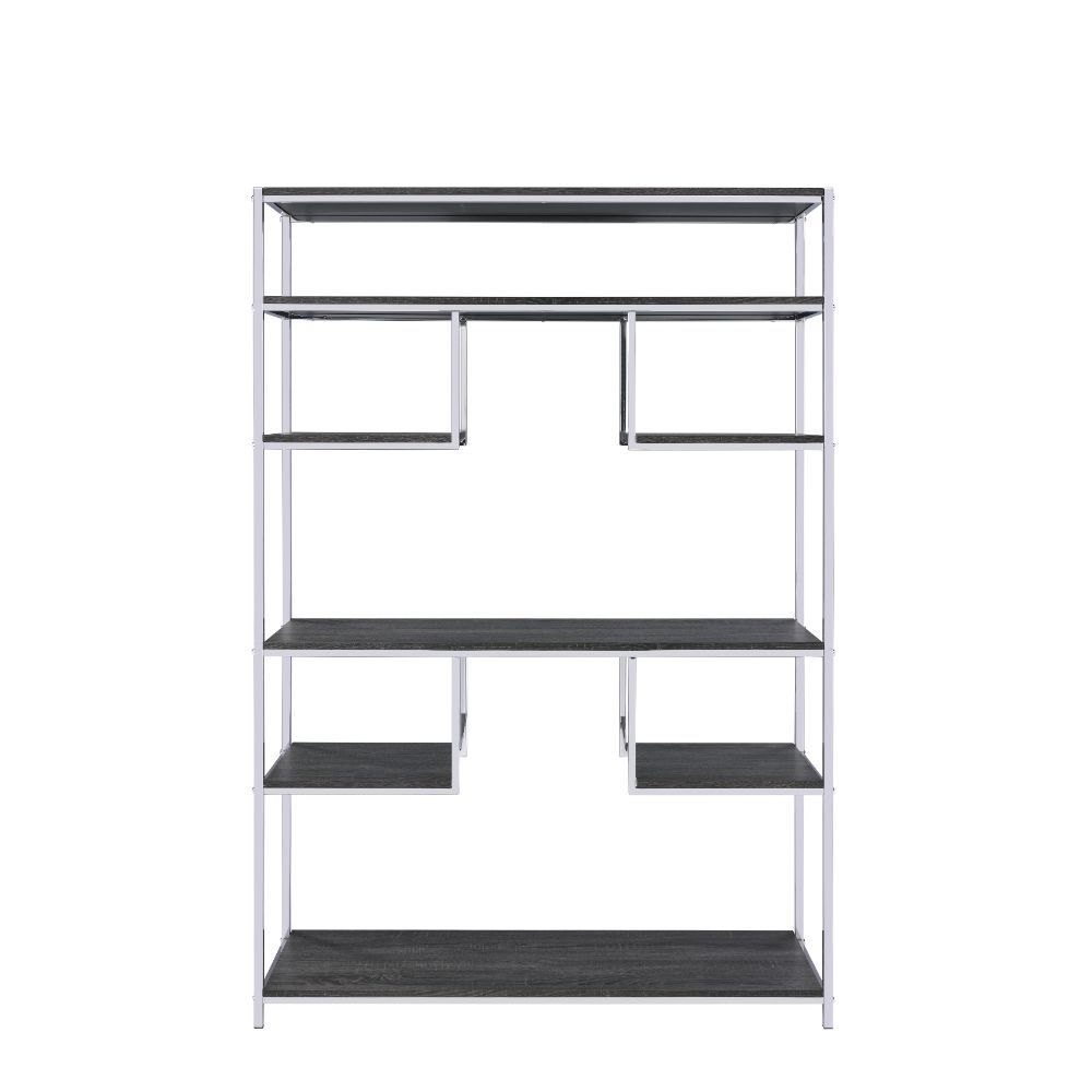 Vonara - Bookshelf - Rustic Gray Oak & Chrome, dark gray, view 2