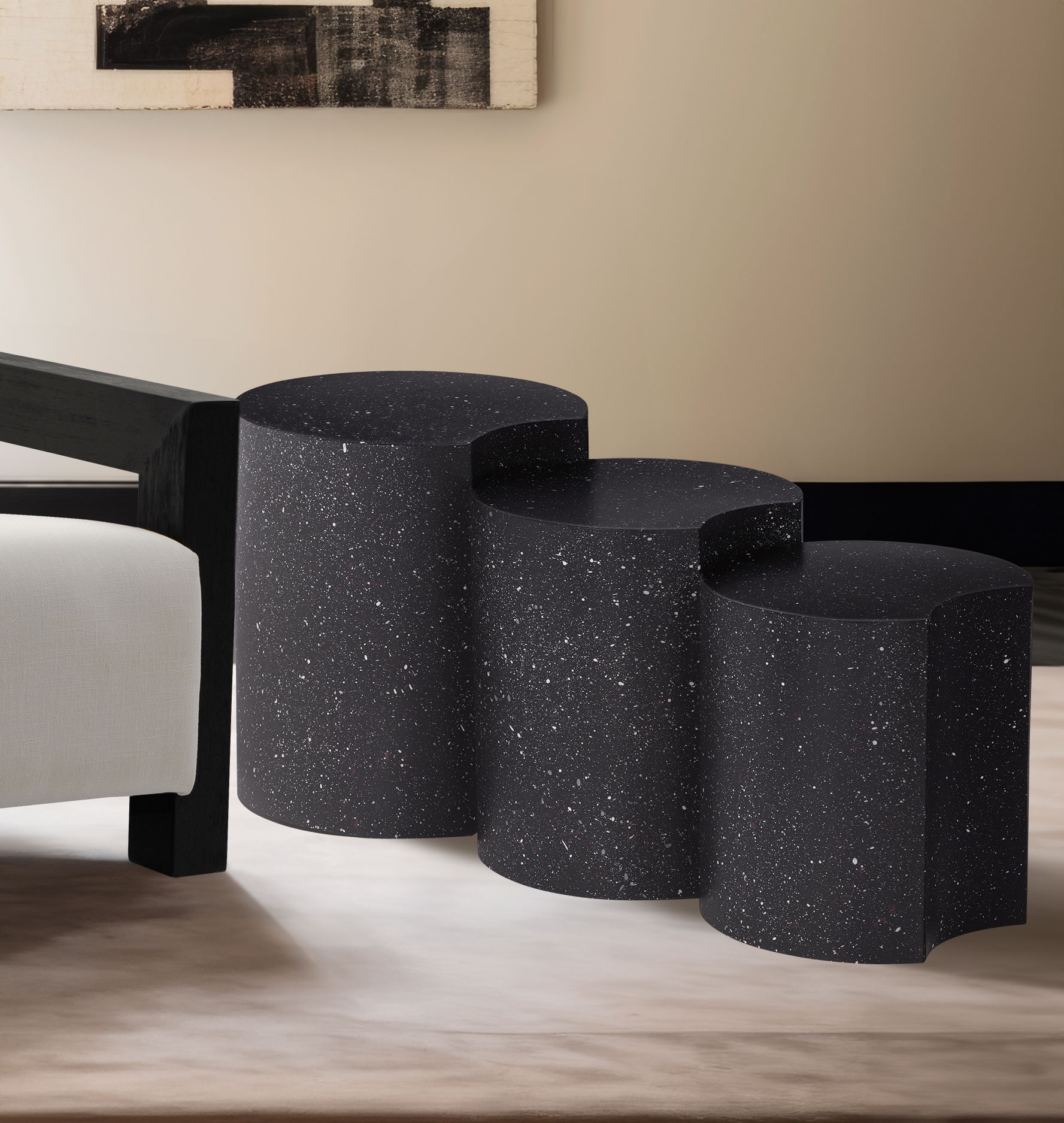 Dimple - 3 Piece Modular End Table - Black Terazzo