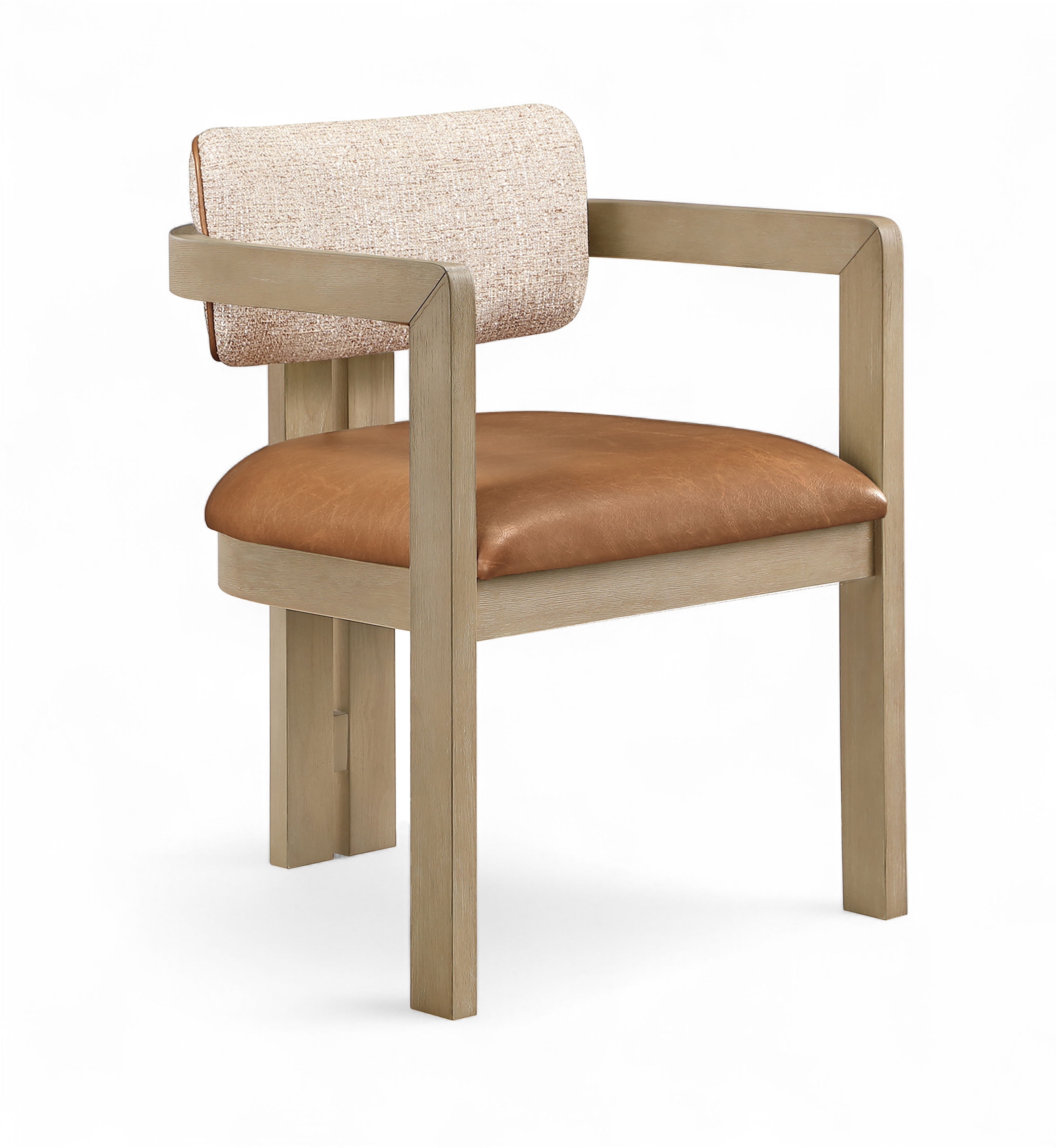 Ravina - Vegan Leather and Linen Textured Fabric Upholstered Dining Chair (Set of 2) - Cognac / Stained Natural