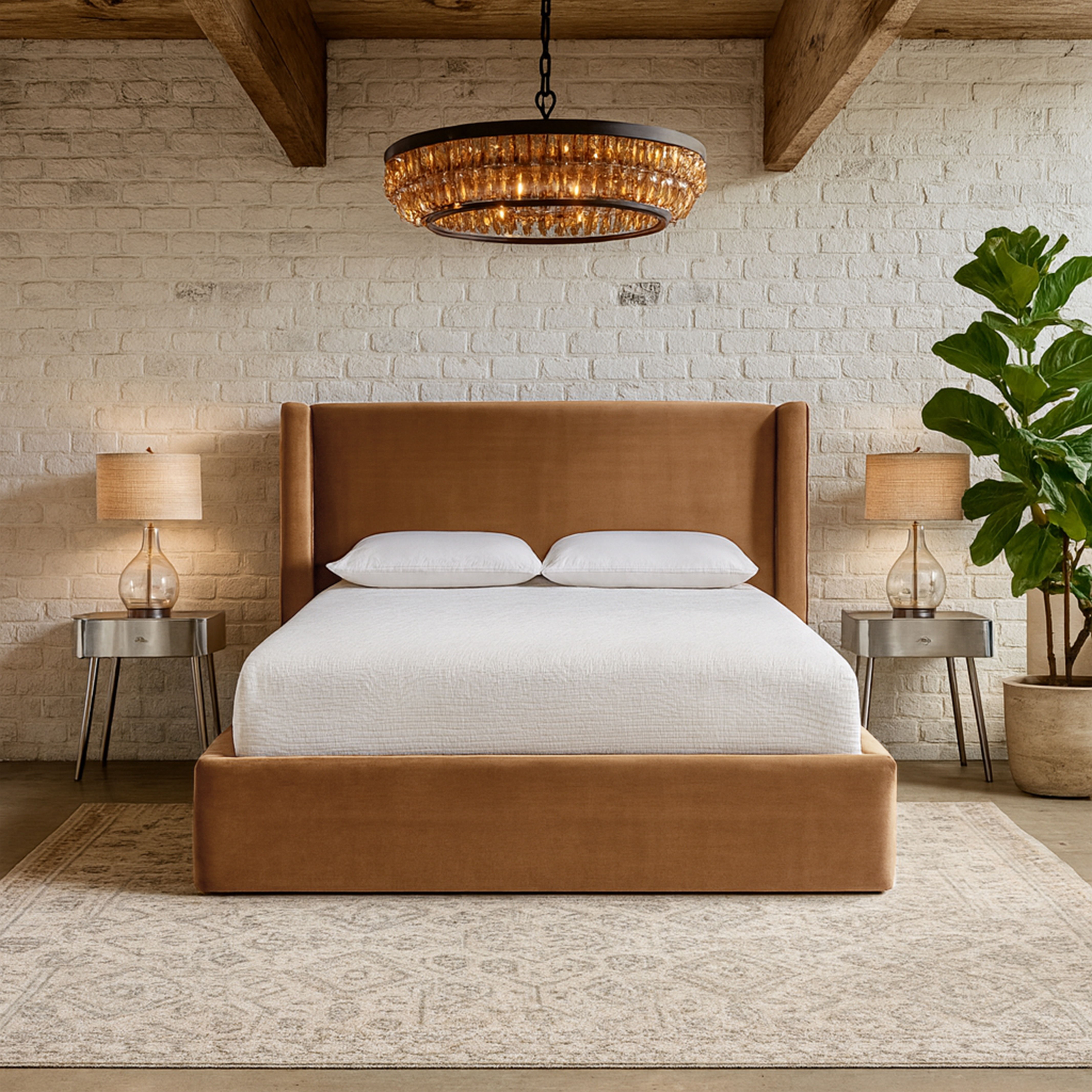 Kendall - Velvet Upholstered Full Bed - Saddle