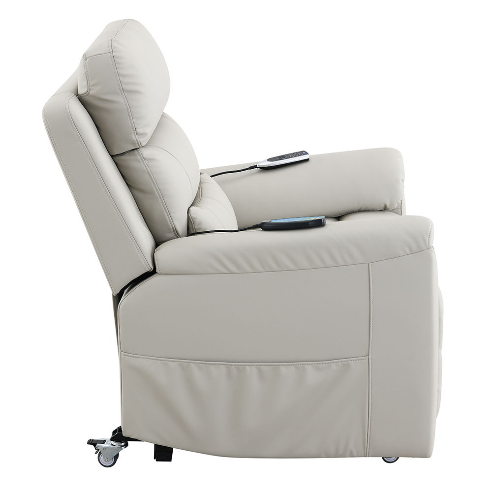 Marsha - Power Recliner With Lift & Massage - Light Gray Leather, light gray, view 3