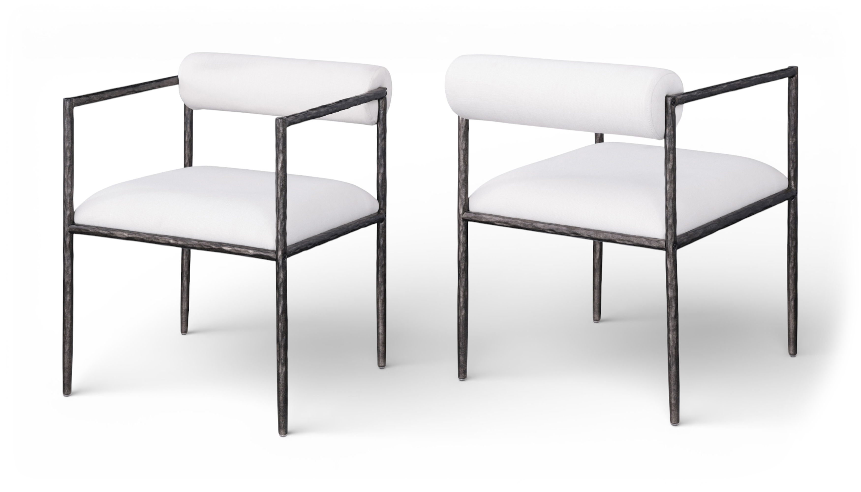 Axis - Linen Textured Fabric Upholstered Dining Chair (Set of 2) - Cream / Powder Coated Antique Black