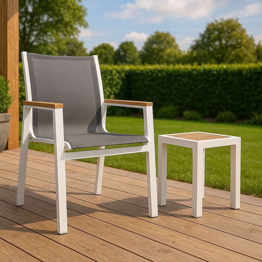 Nizuc - Outdoor Patio Dining Arm Chair With White Frame And Natural Arms (Set of 2) - Gray