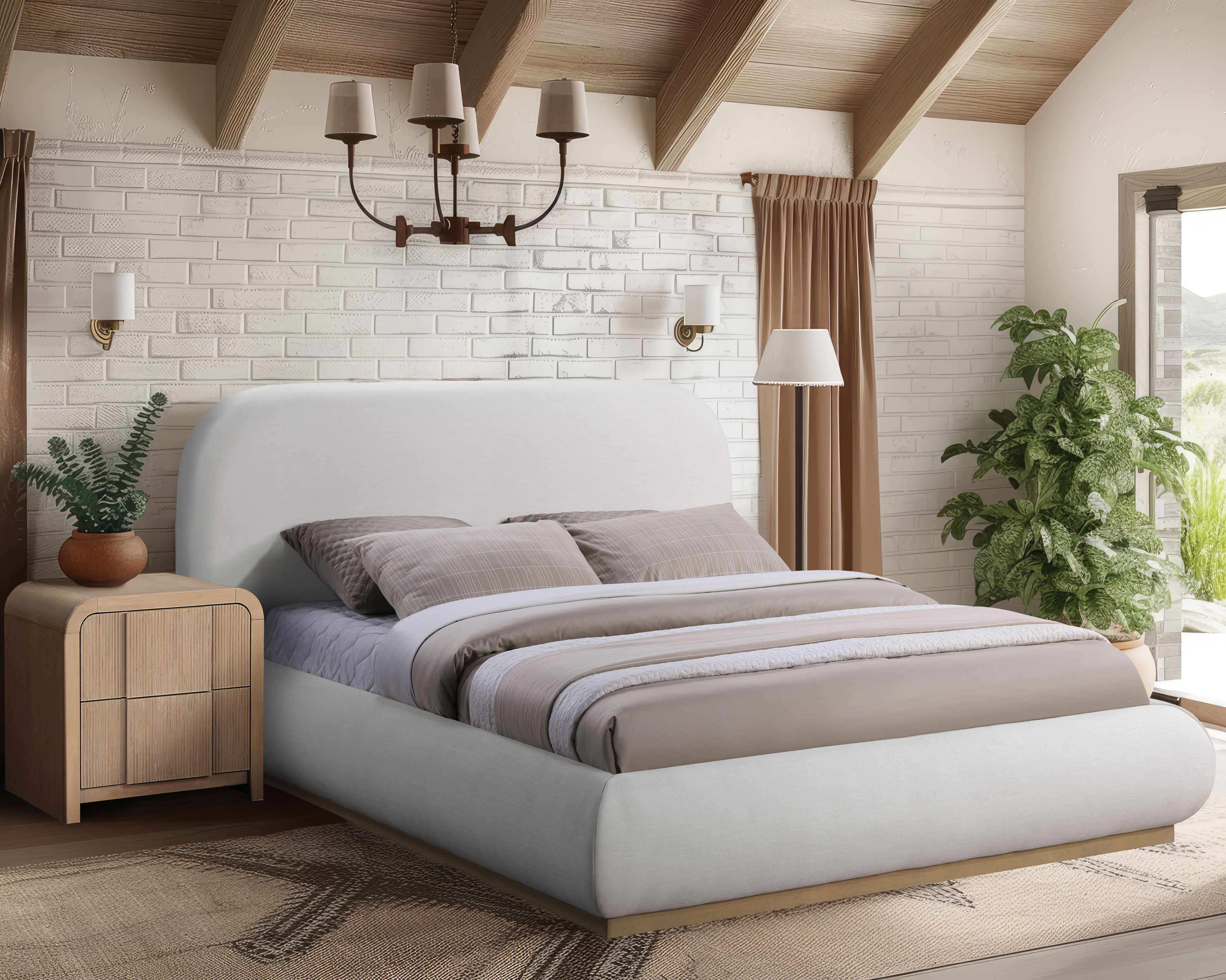 Vaughn - Chenille Full Bed With Natural Base - Cream