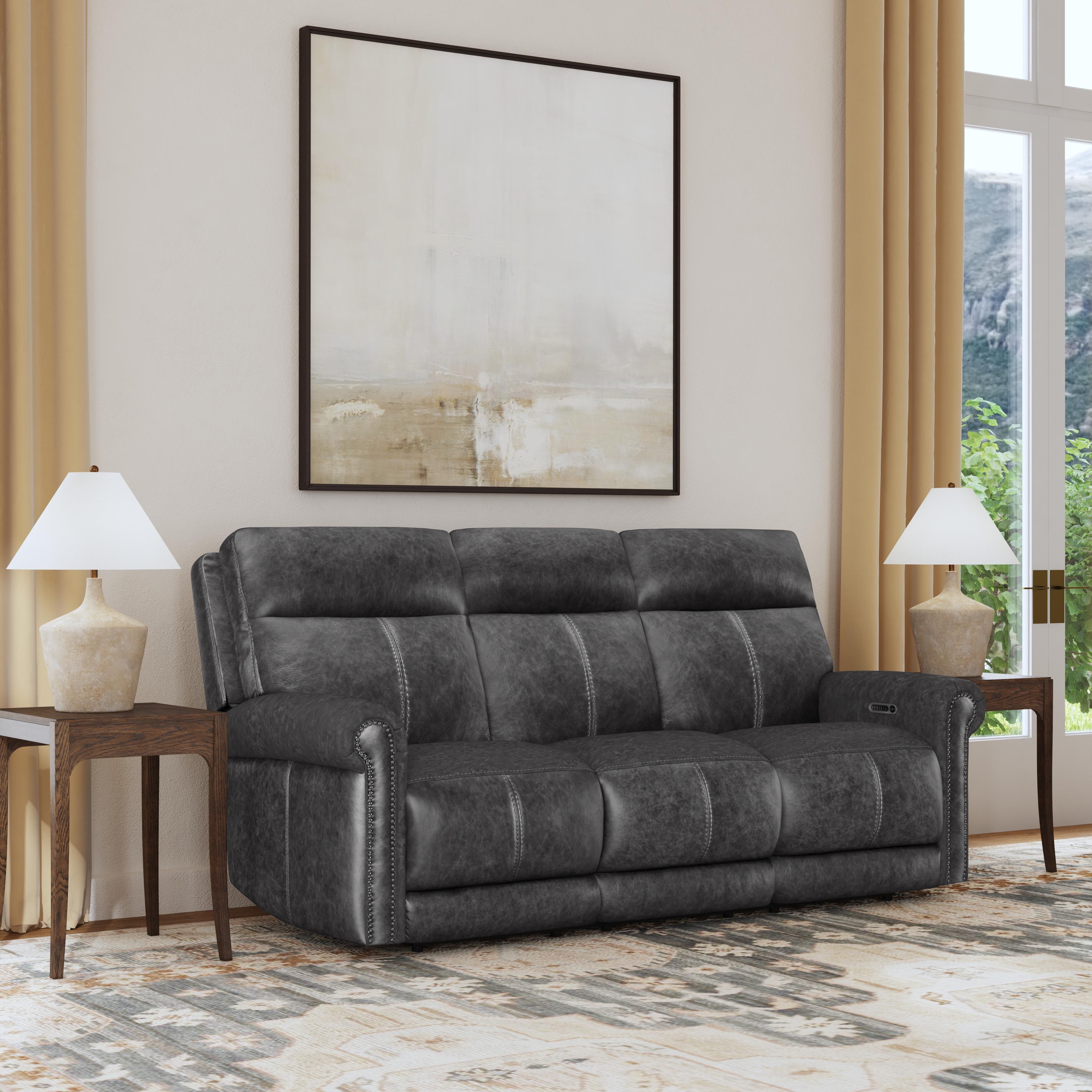 Alexander - Power Reclining Sofa With Console, Power Headrest & Lumbar - Weathered Stone Gray, dark gray, view 5