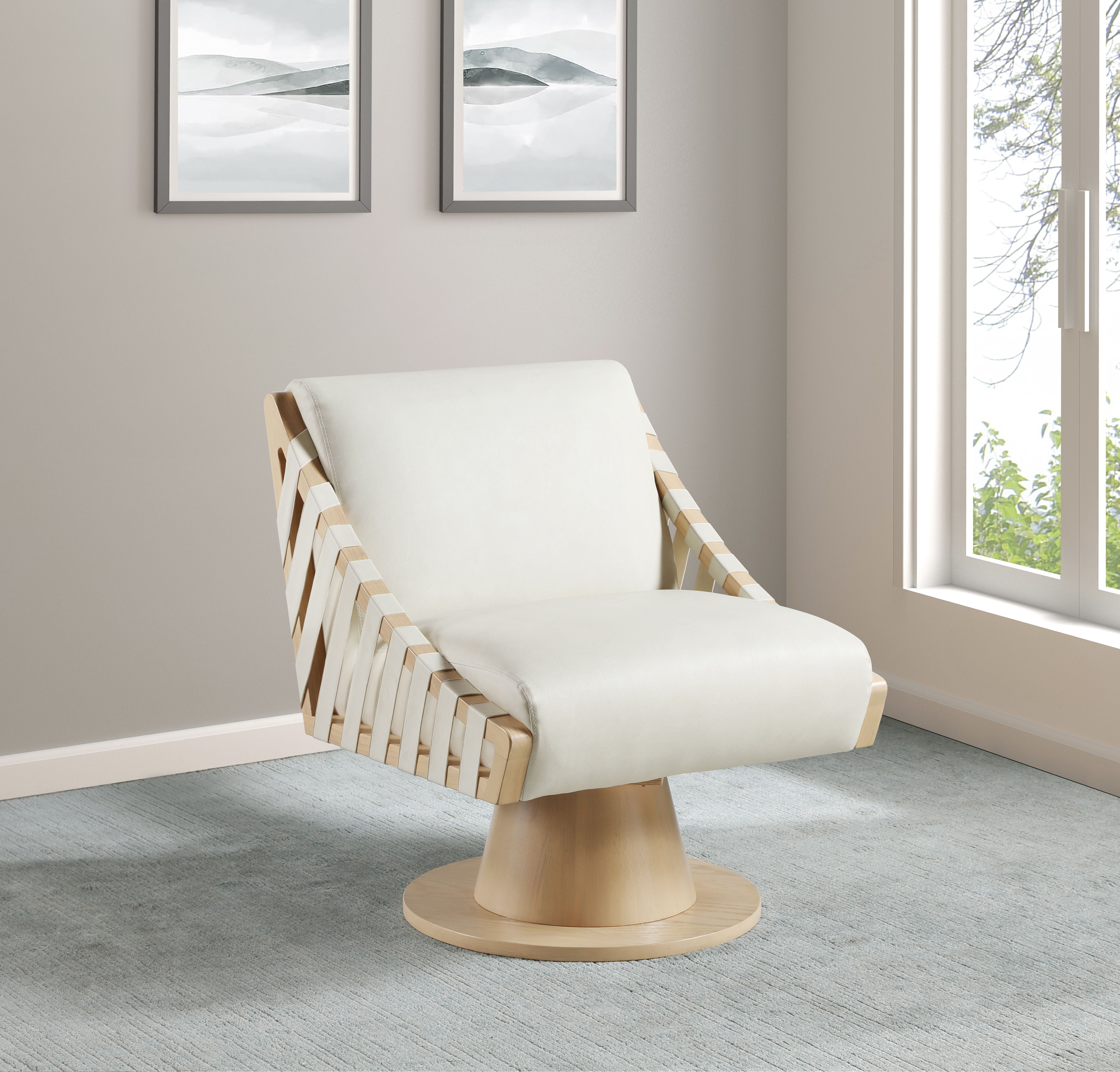 Millwin - Swivel Accent Chair With Natural Base - Cream