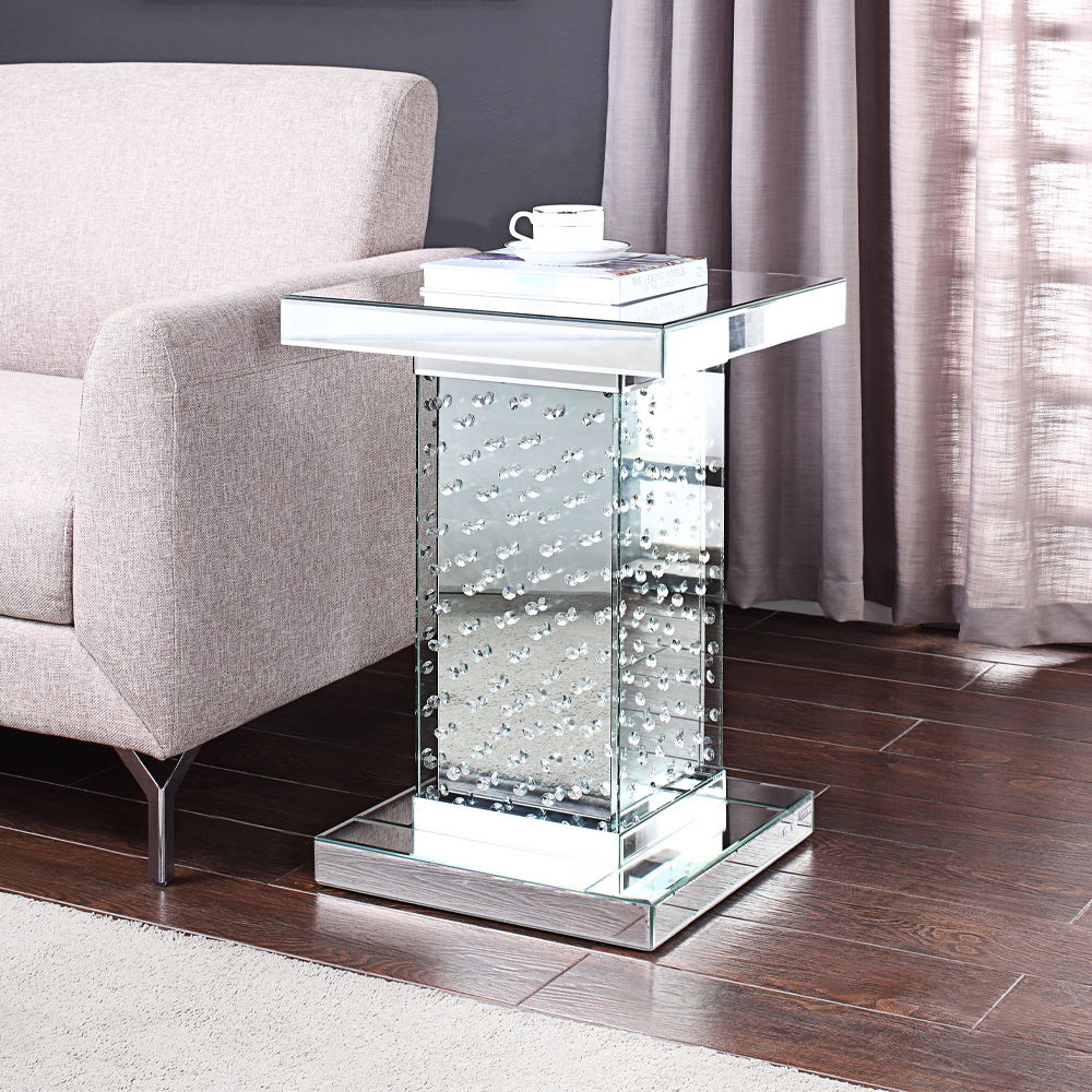 Nysa - 26" End Table - Mirrored & Faux Crystals, silver