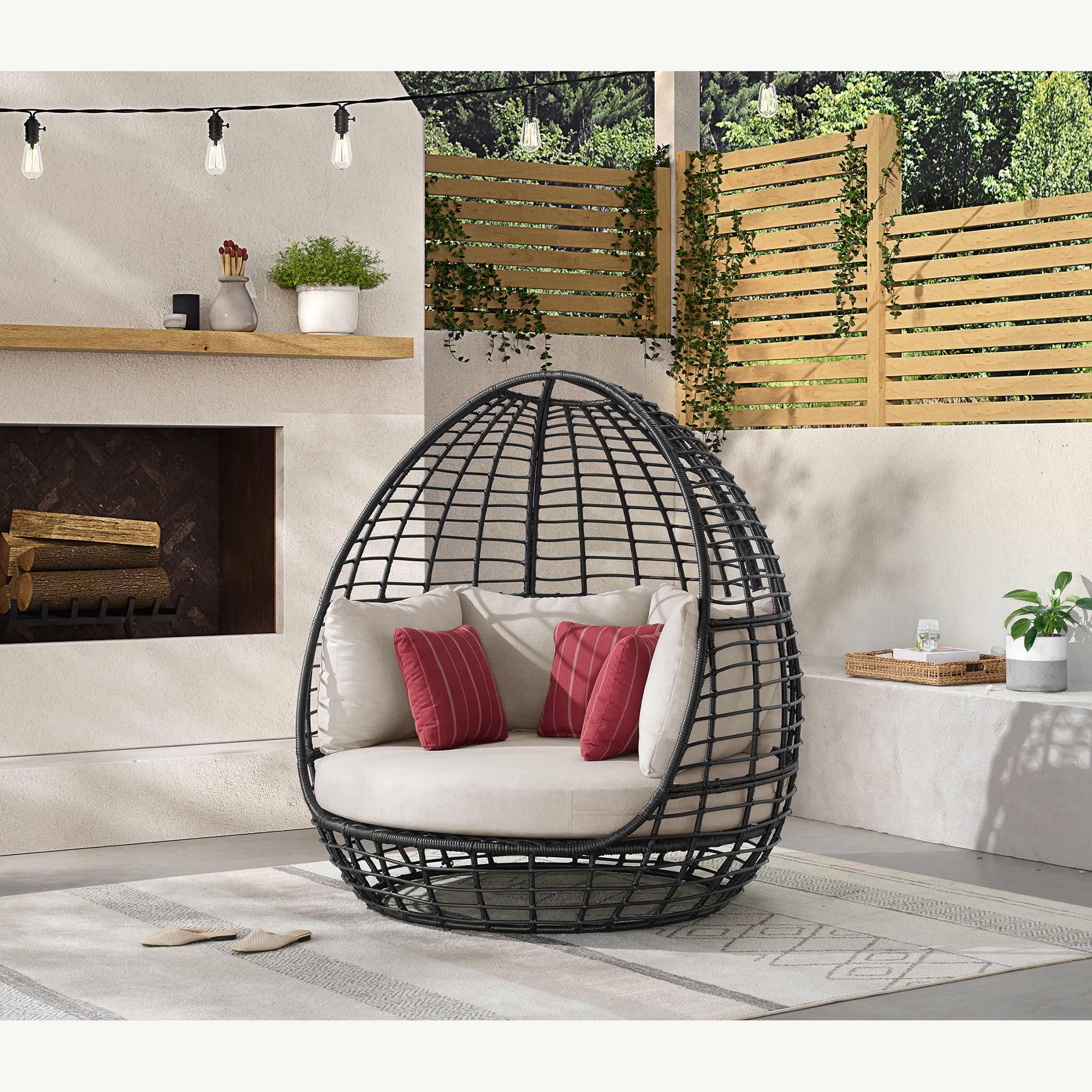 Playa - Twin Egg Chair With 3 Pillows - Dark Gray / Beige