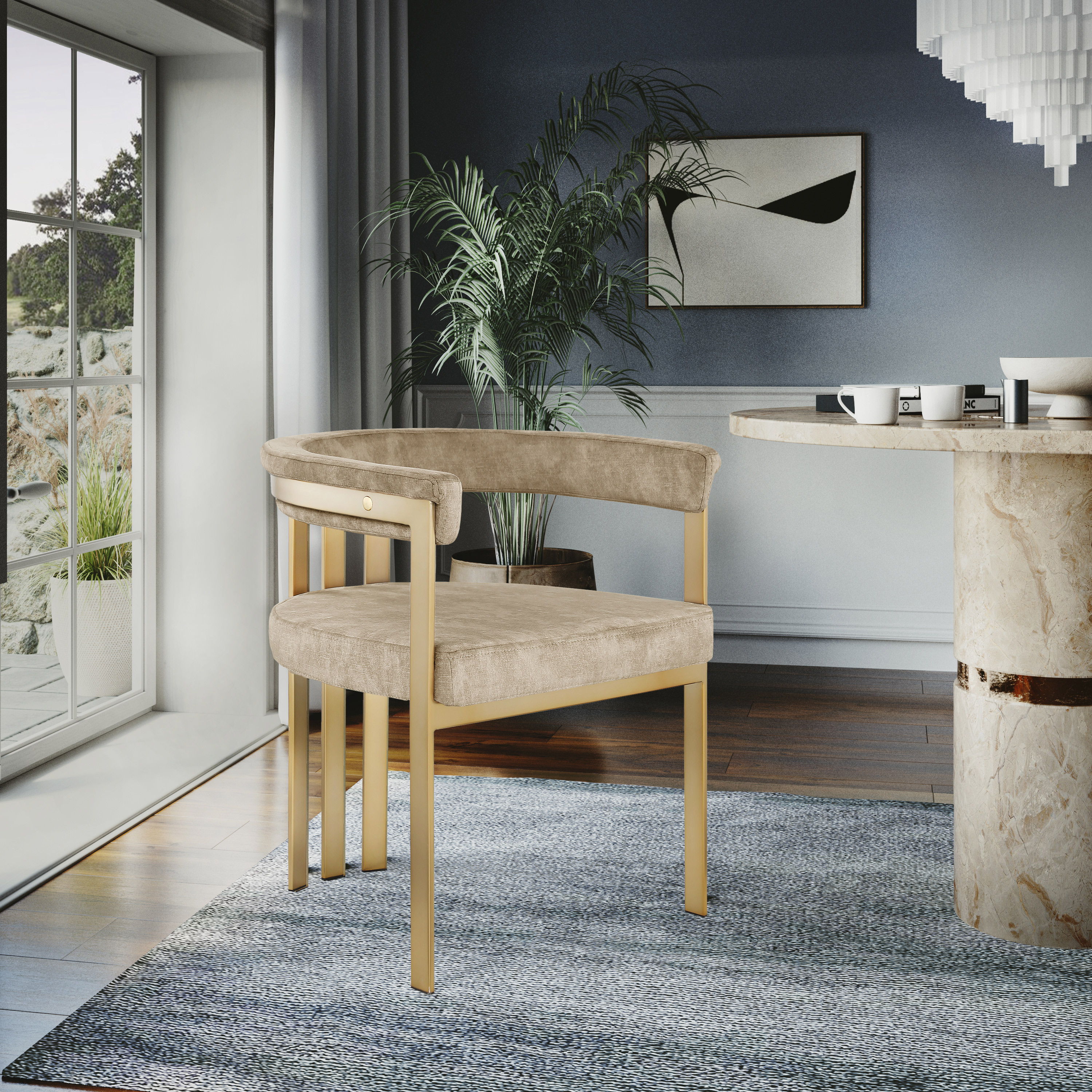 Marcello - Dining Chair With Brushed Gold Iron Frame (Set of 2) - Beige