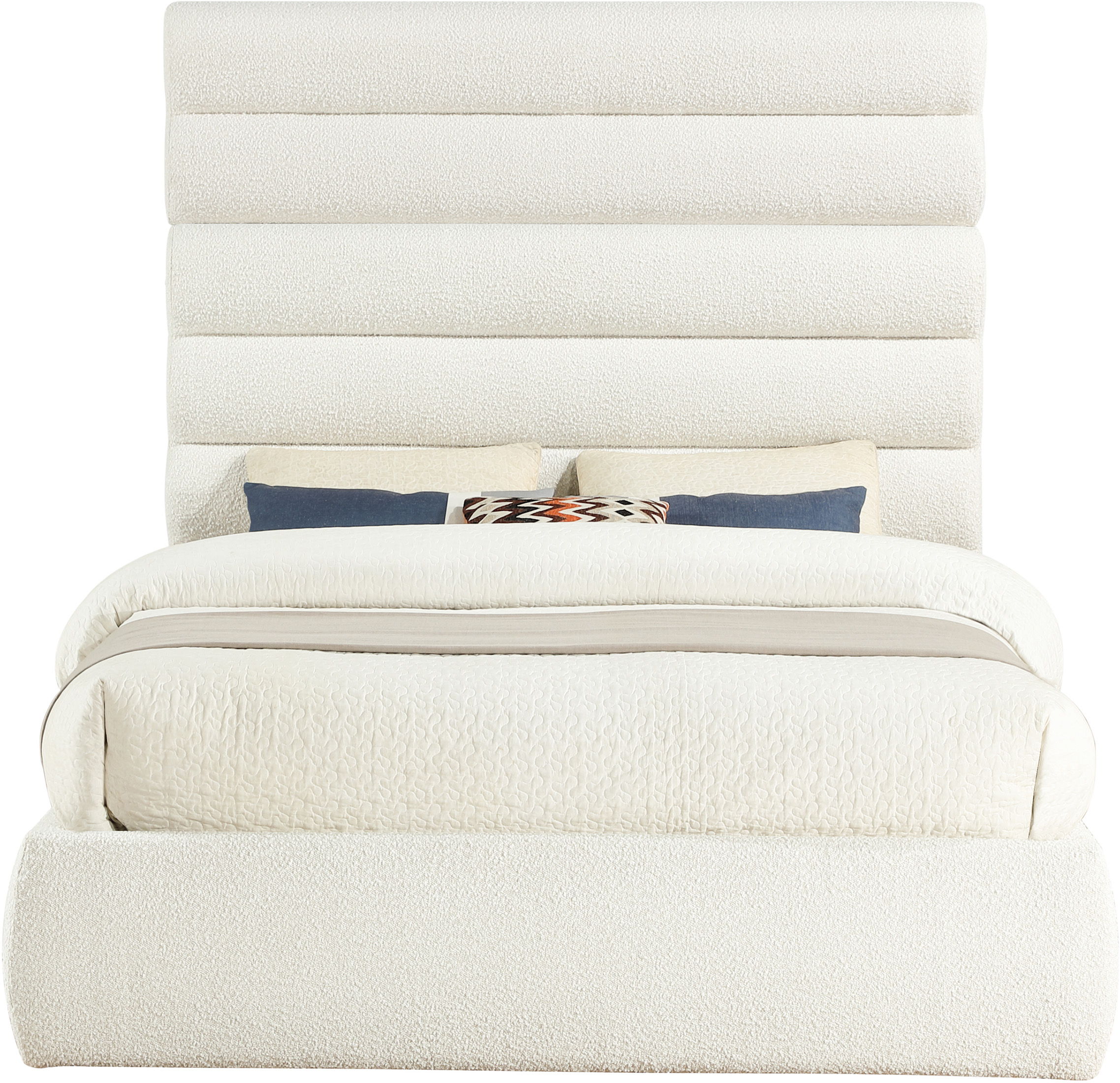 Adam - Boucle Fabric Queen Bed With 70.5" Headboard - White