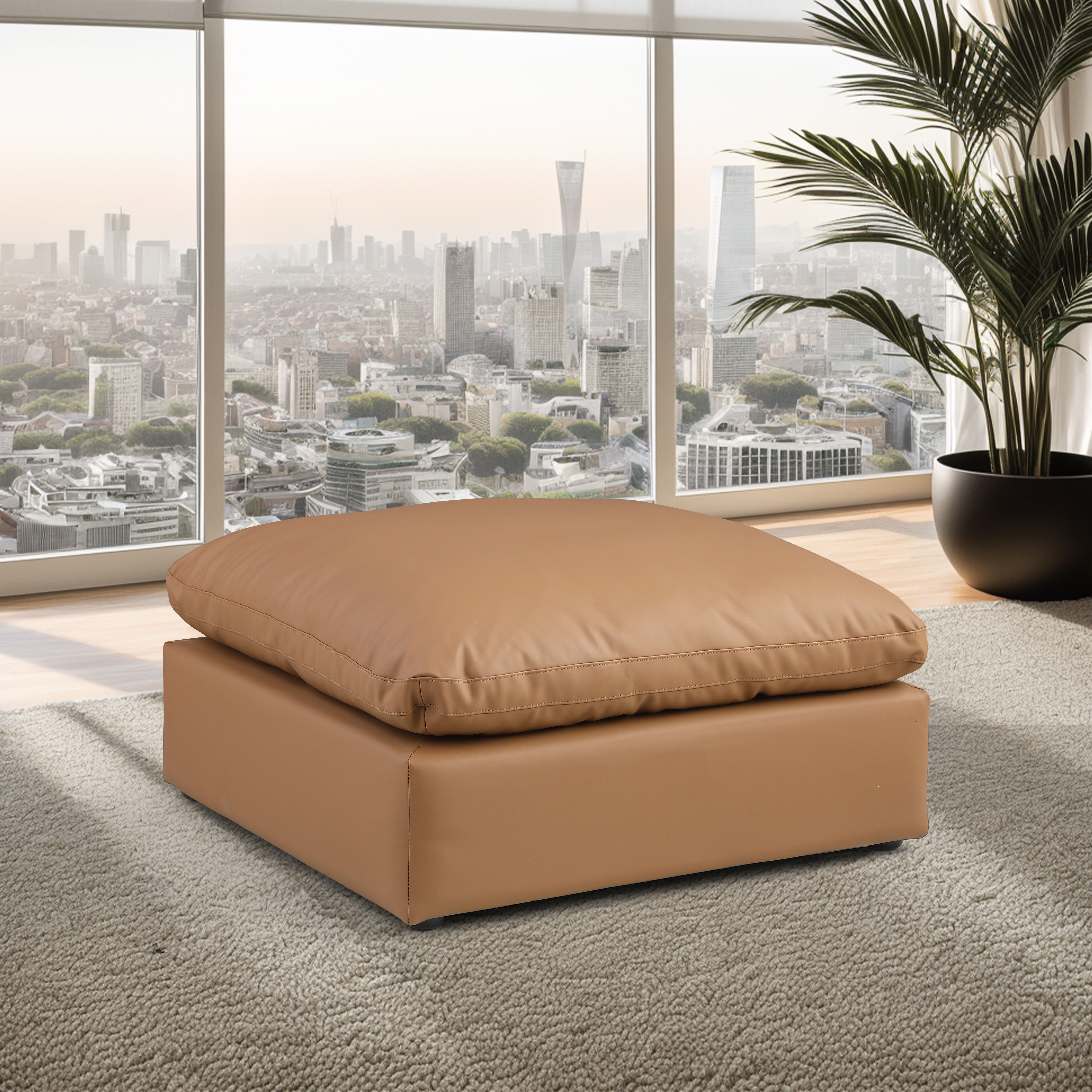 Comfy - Faux Leather Ottoman - Cognac