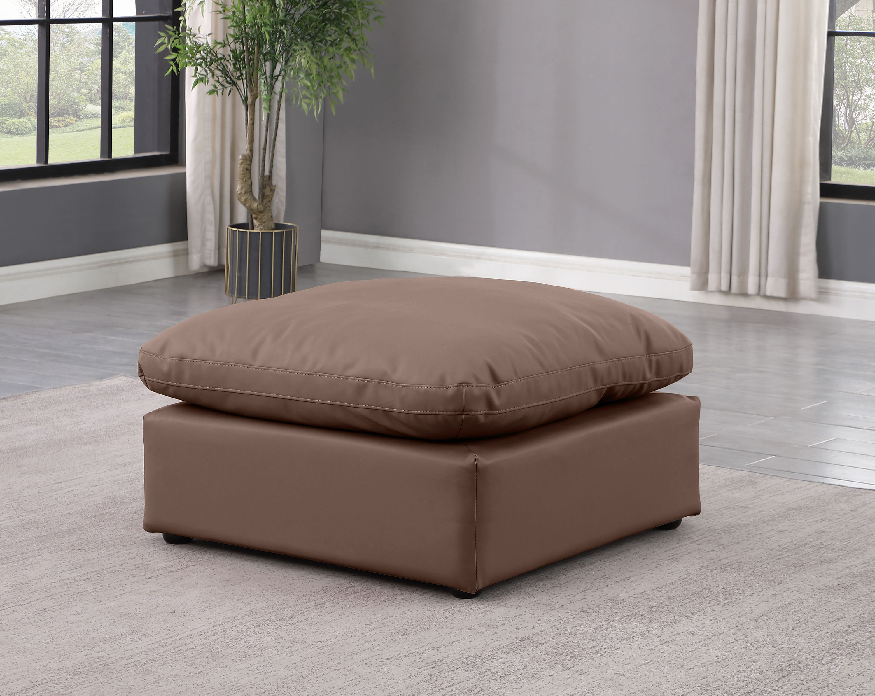 Indulge - Faux Leather Ottoman - Brown