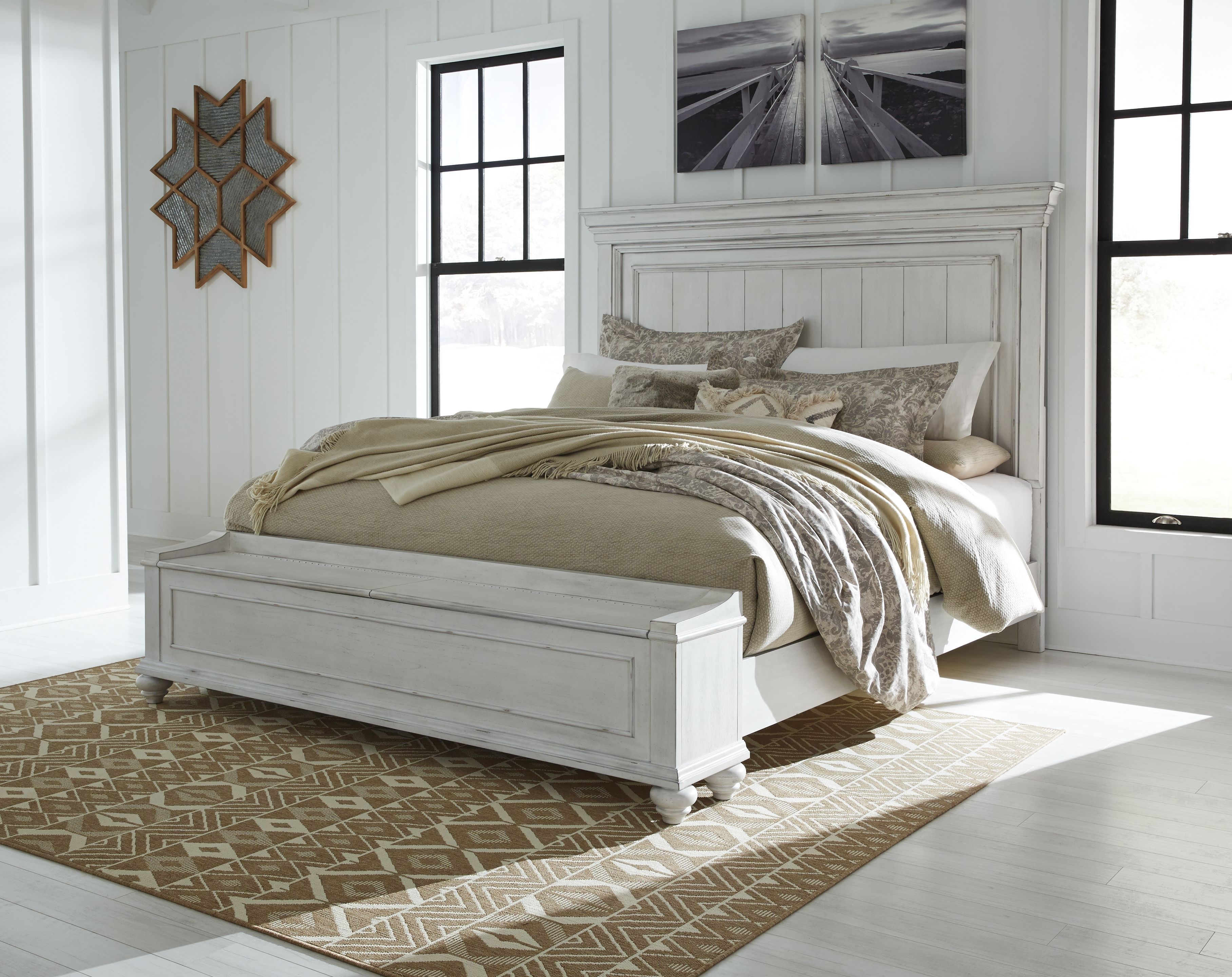 Ashley Furniture Kanwyn - Queen Panel Bed With Storage Bench - Whitewash - Image 6