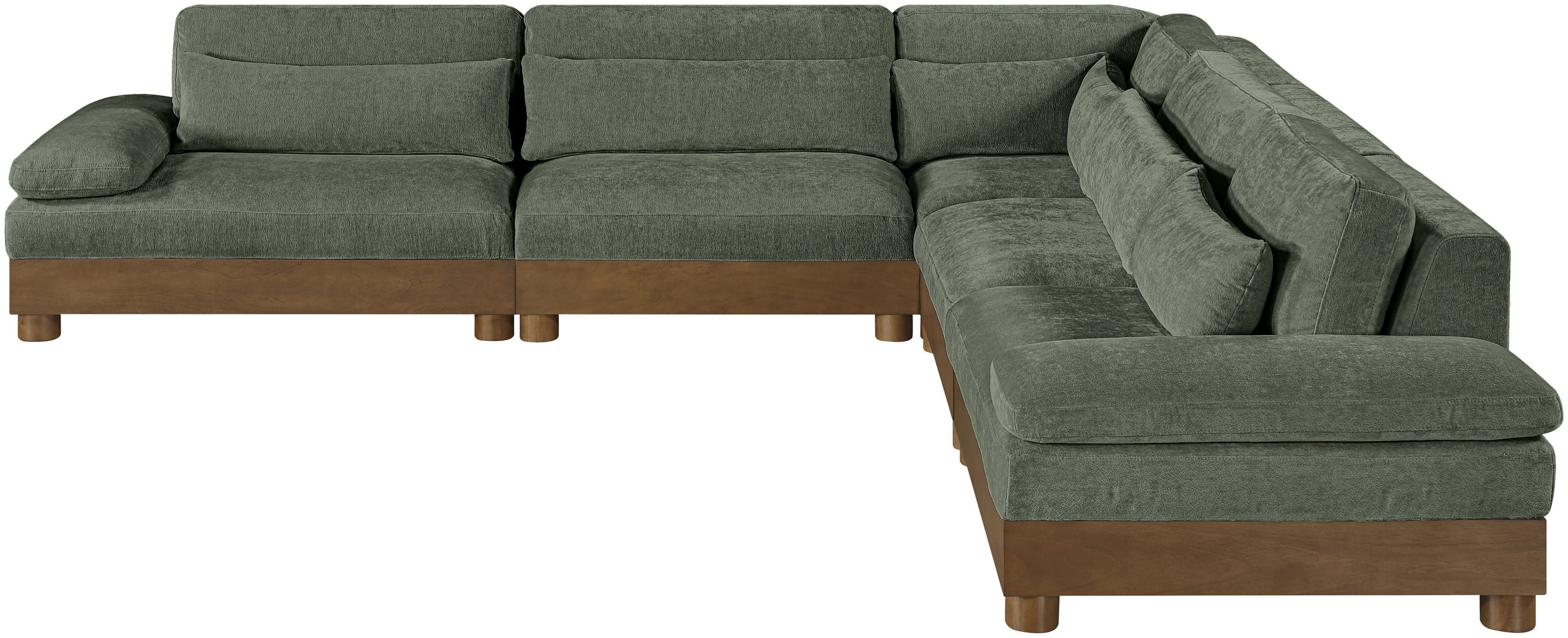 Turin - 127.75" Chenille Fabric Upholstered 5 Piece Modular Sectional (2 Armless Chairs, Corner Chair, Left Arm Chair, Right Arm Chair) - Green / Brown Walnut