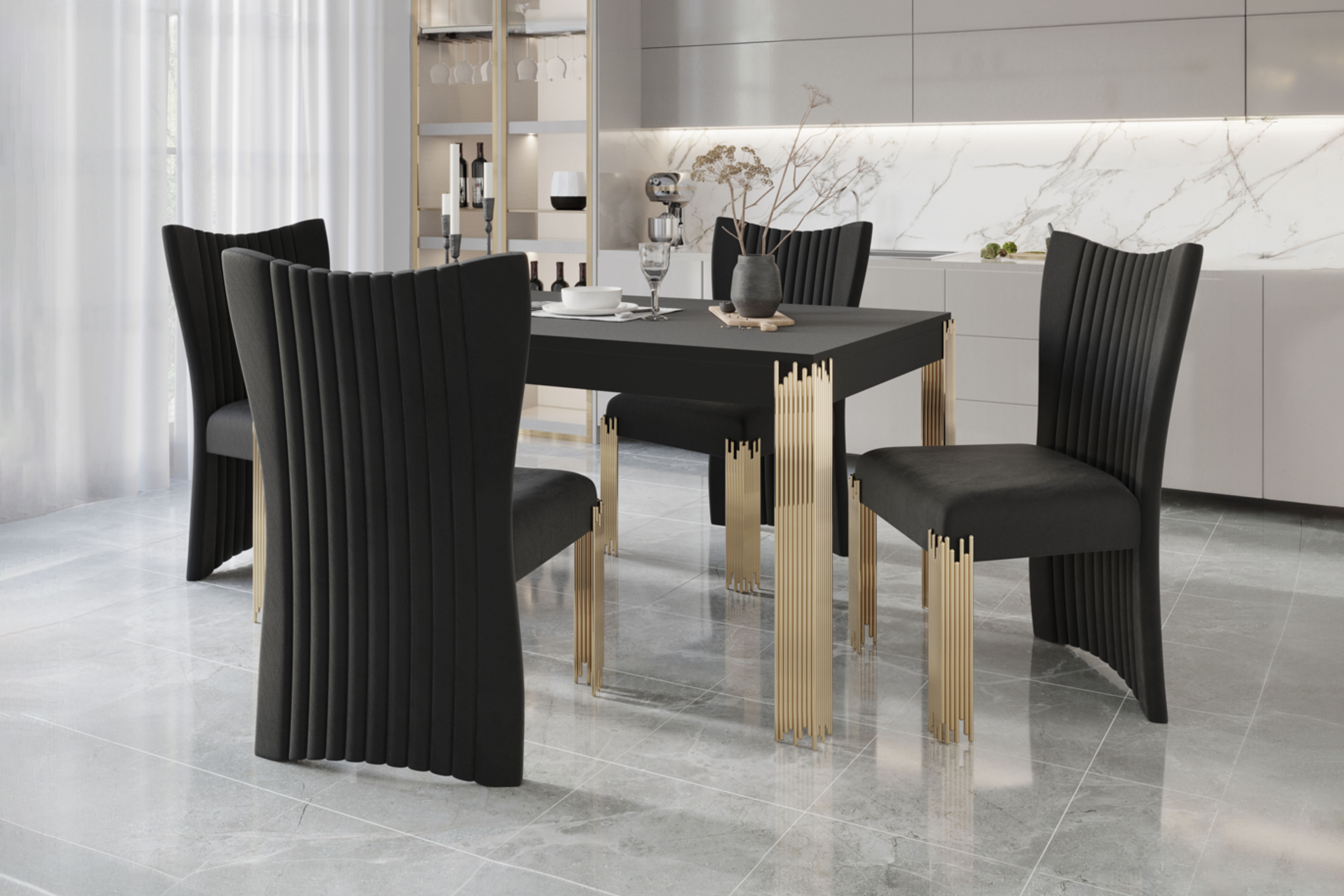Empire - Rectangle Dining Table - Black, black, view 6