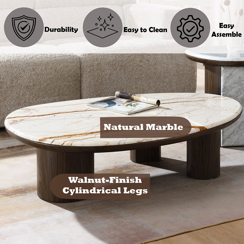 Haidar - Coffee Table With Marble Top - Natural / Brown, beige, view 5
