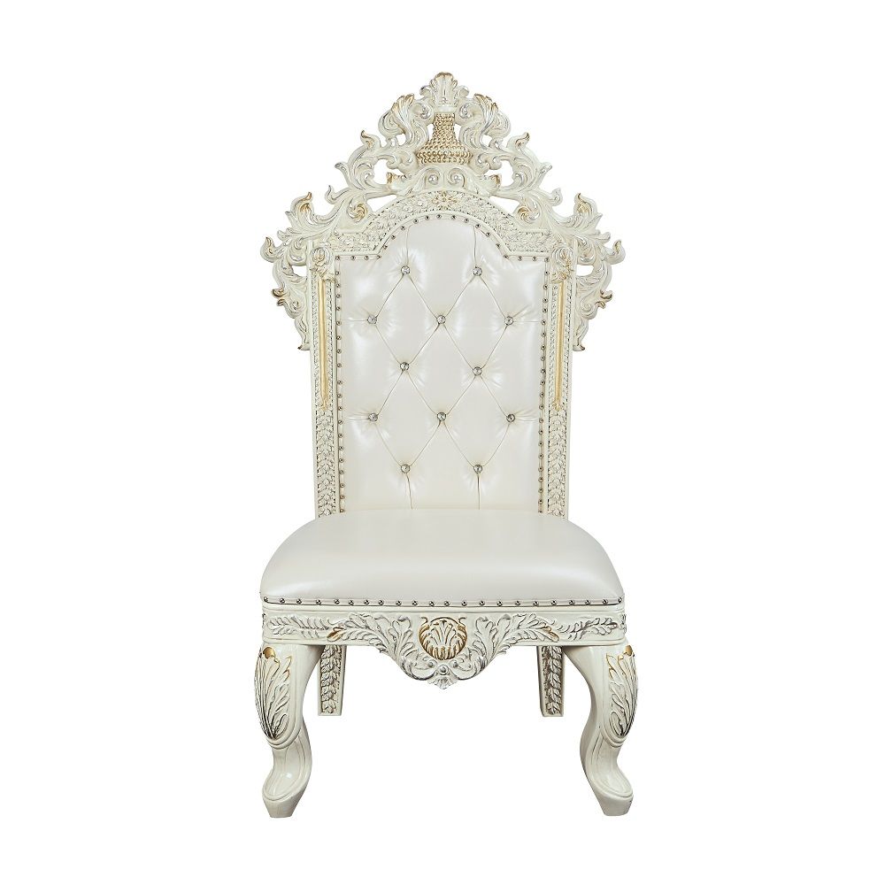 Adara - Side Chair (Set of 2) - Pearl White Synthetic Leather & Antique White, white, view 8