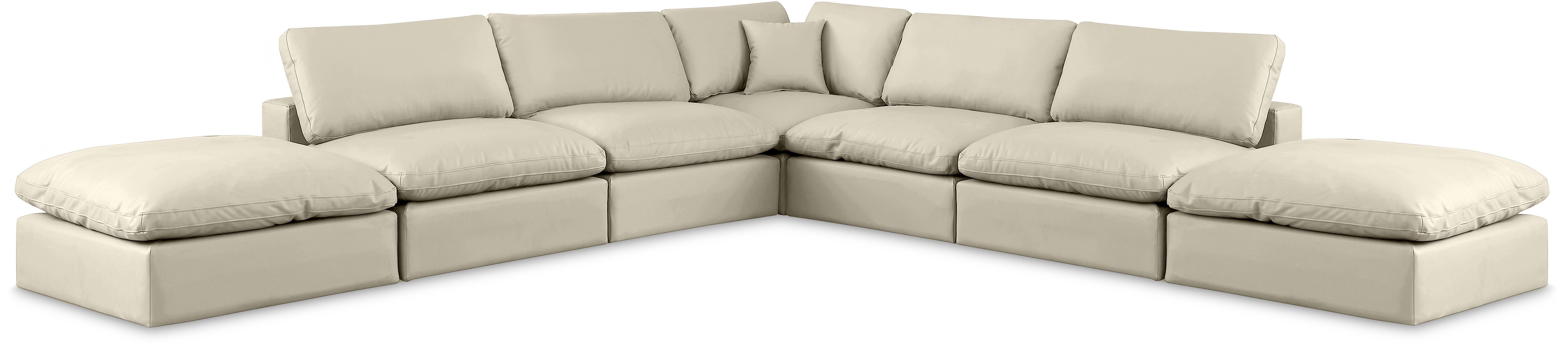 Comfy - 7 Piece Faux Leather Modular Corner Sectional - Cream