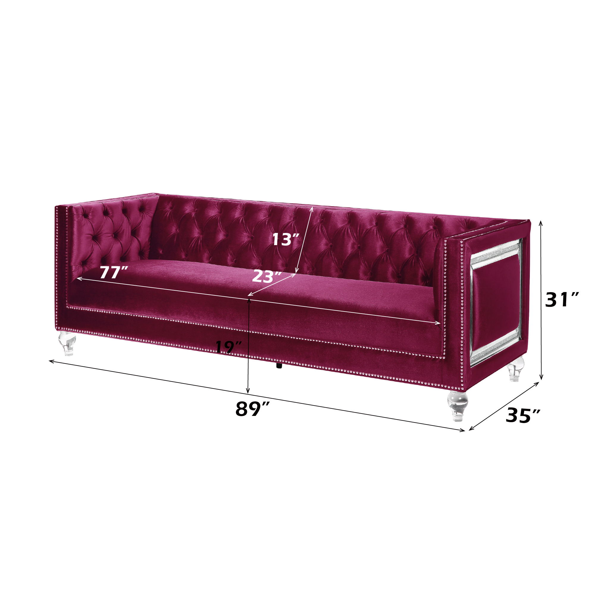 Heibero - Sofa With 2 Pillows (Same 56895) - Burgundy Velvet, purple, view 4