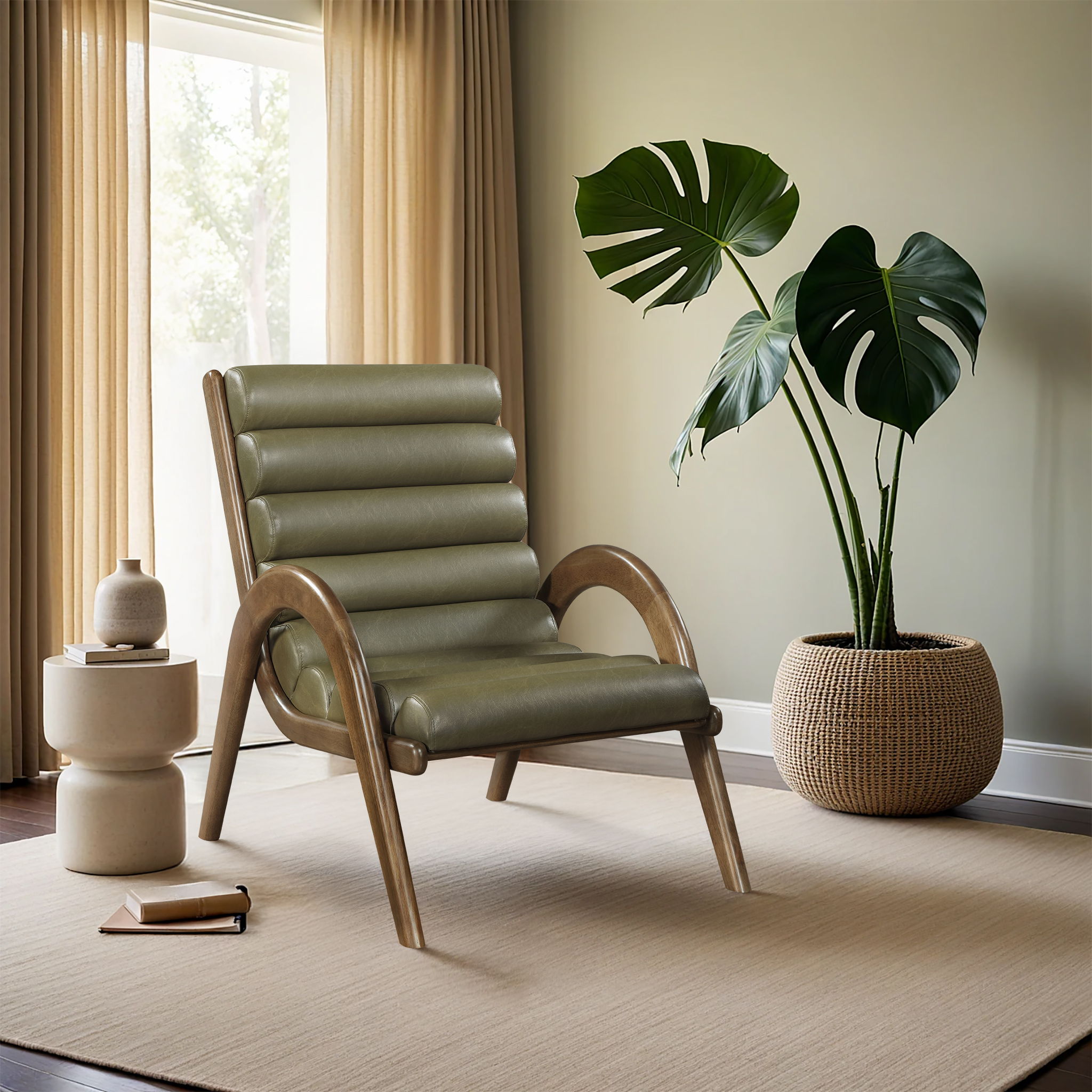 Randal - Vegan Leather Upholstered Accent Chair - Olive