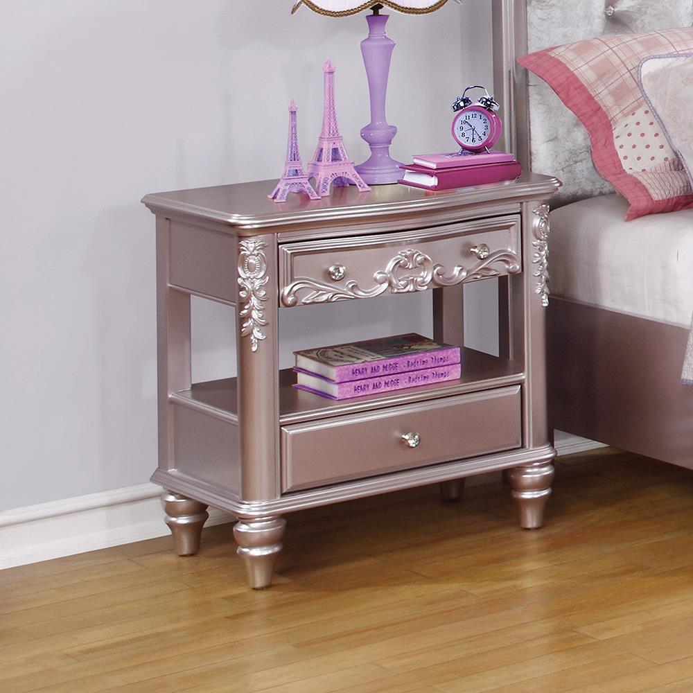 Caroline 2-drawer Rectangular Nightstand Metallic Lilac, Metallic Lilac