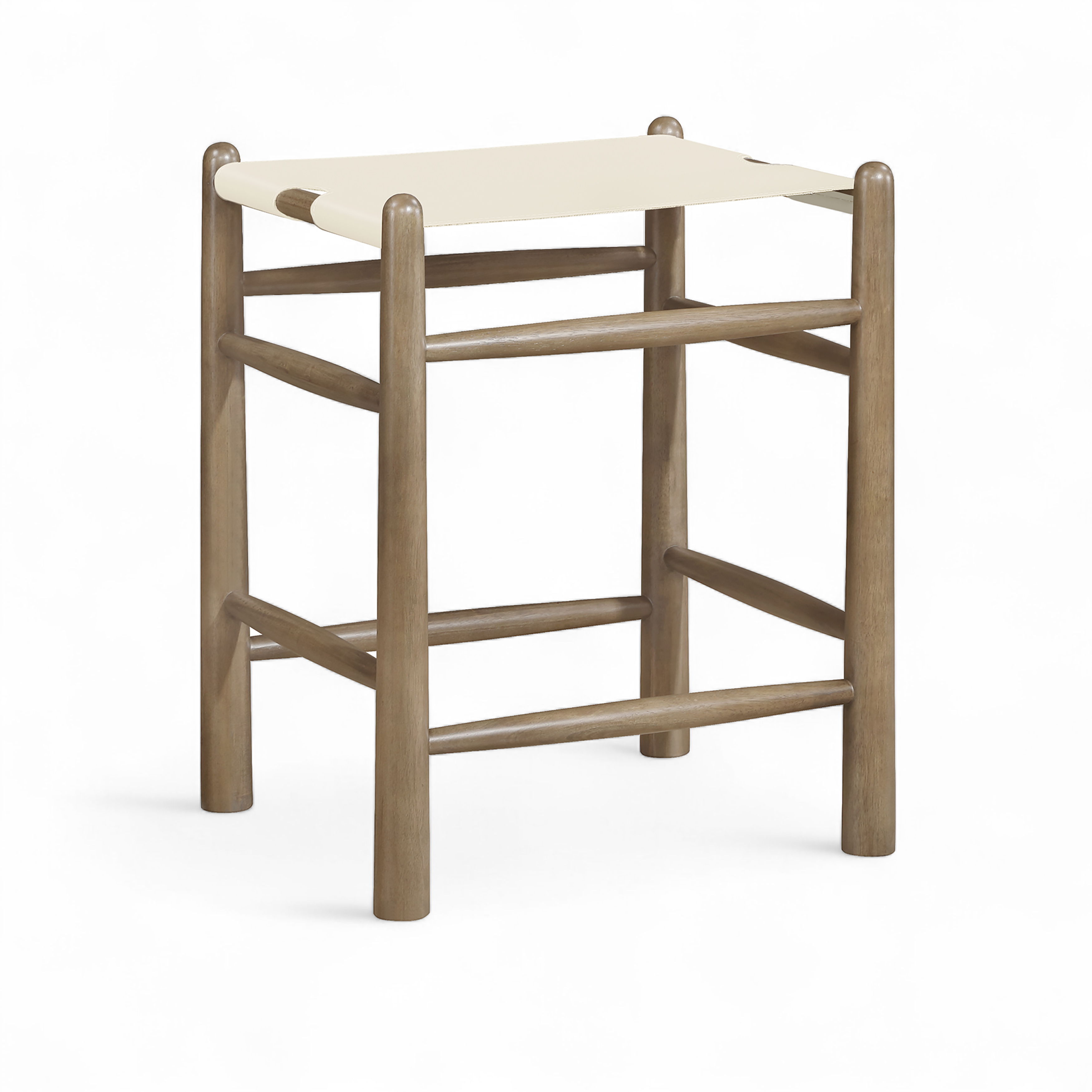 Santos - Vegan Leather Upholstered Backless Counter Stool - Cream / Stained Brown