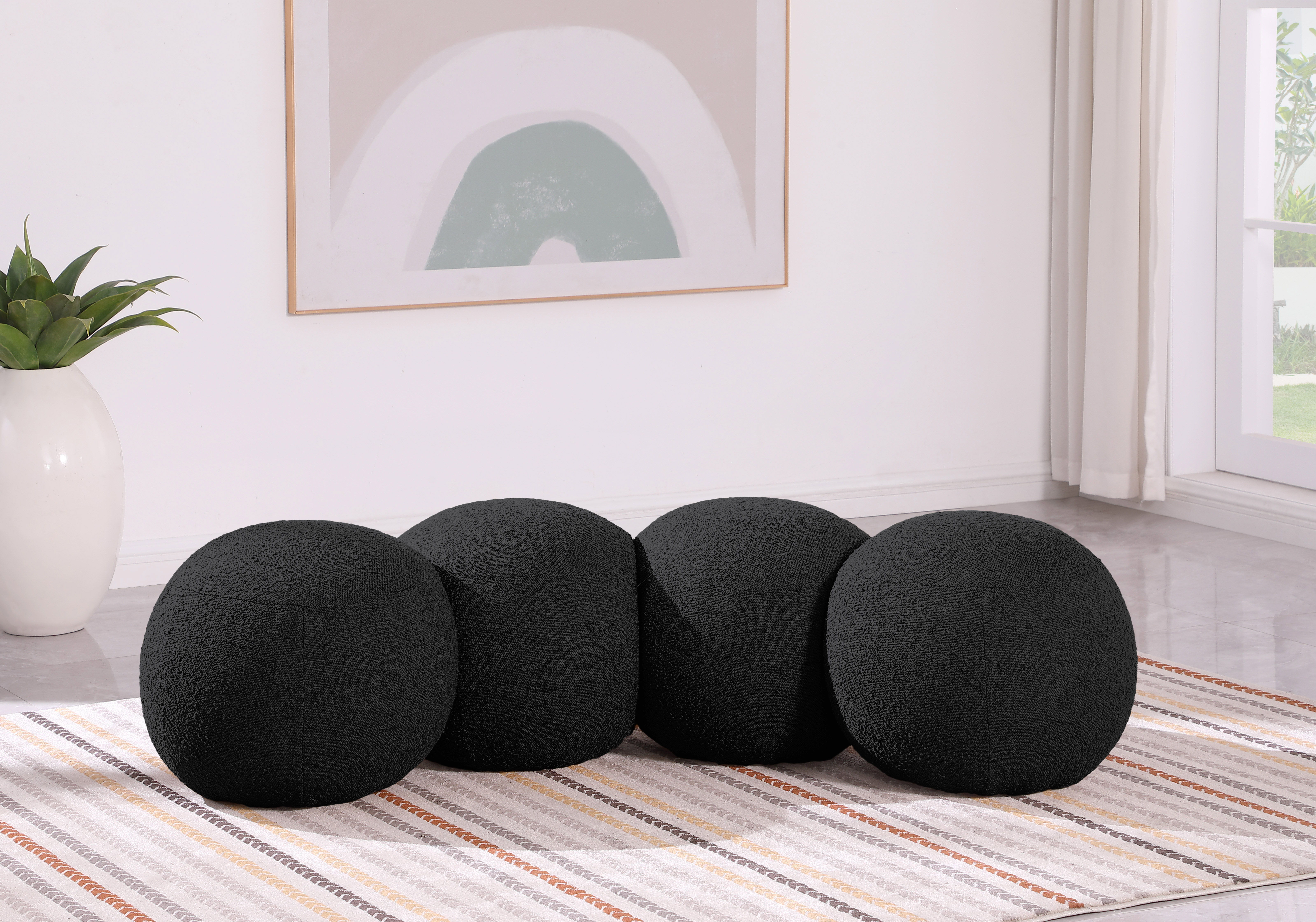 Apollo - 65" Boucle Fabric Bench - Black