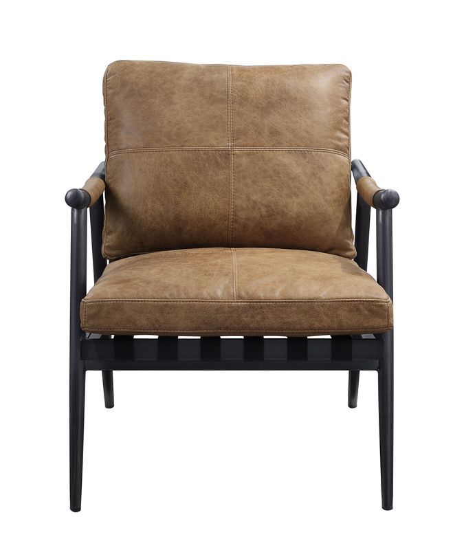 Anzan - Accent Chair - Berham Chestnut Top Grain Leather & Matt Iron, light brown