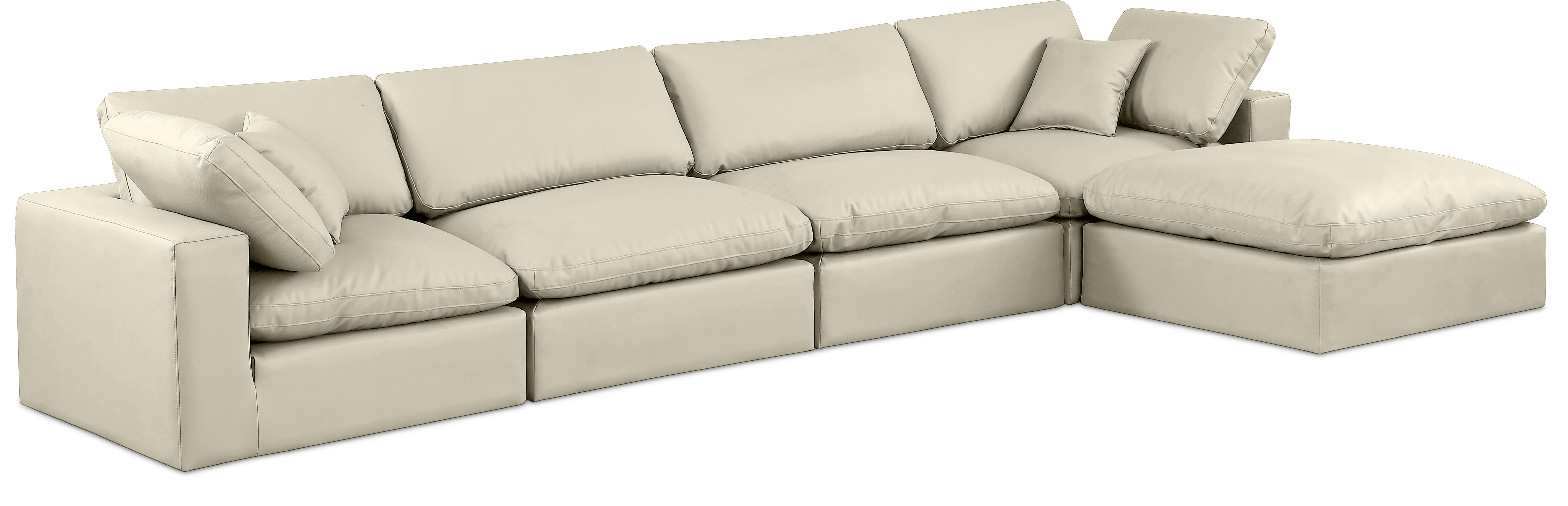 Comfy - 5 Piece Faux Leather Modular Sectional With Chaise - Cream