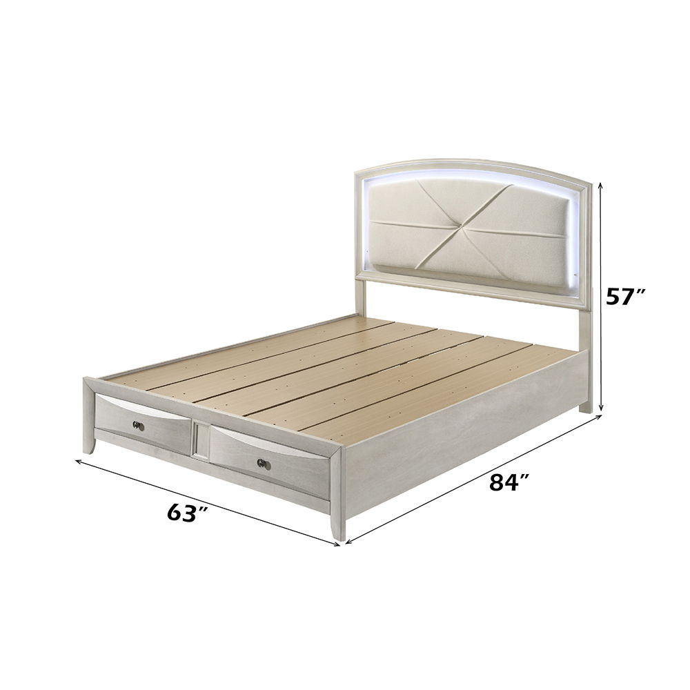 Ramondi - Queen Bed With Storage & LED - Antique White, white, view 6