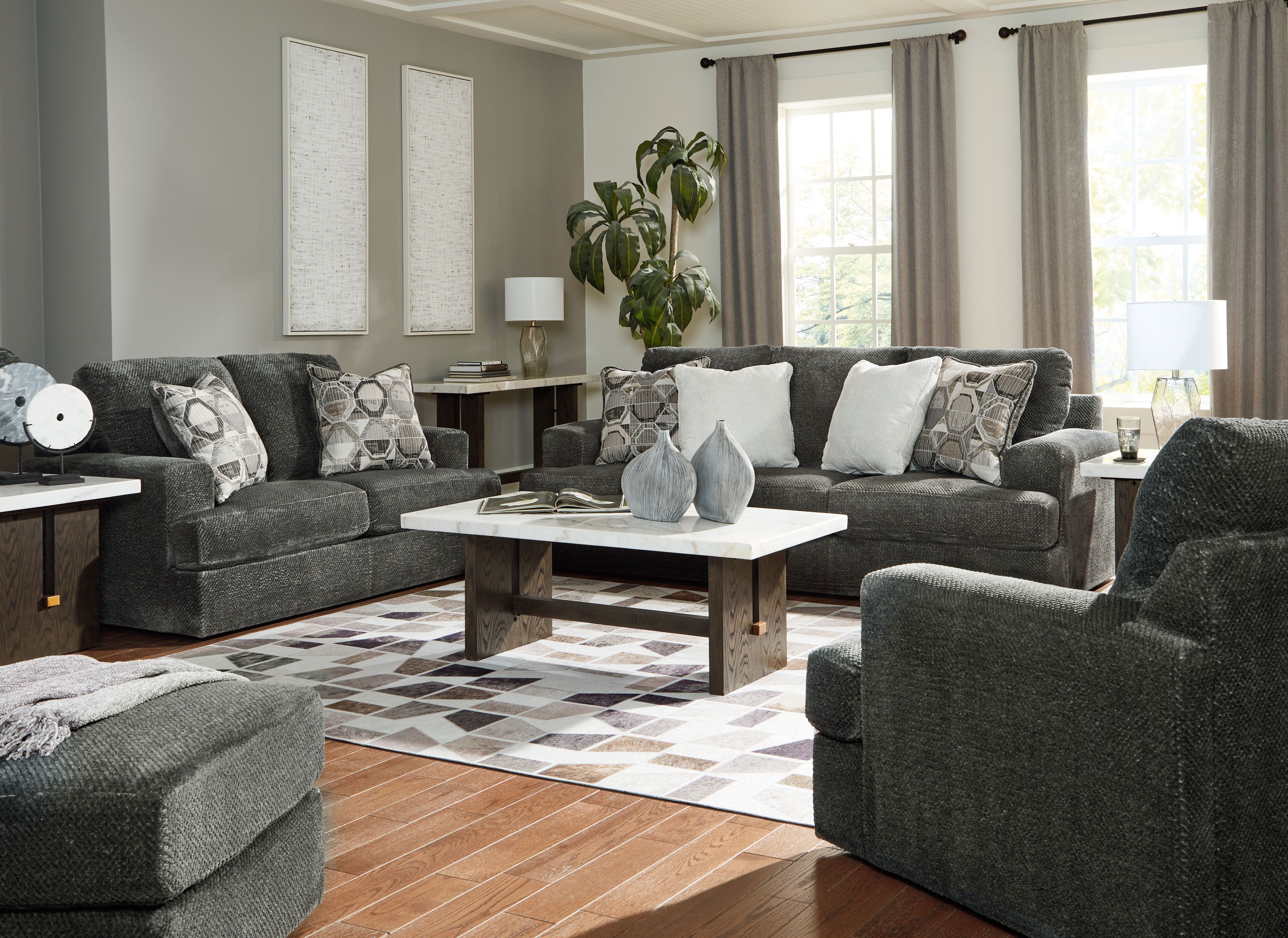 Ashley Karinne - Smoke - 4 Pc. - Sofa, Loveseat, Chair And A Half, Ottoman